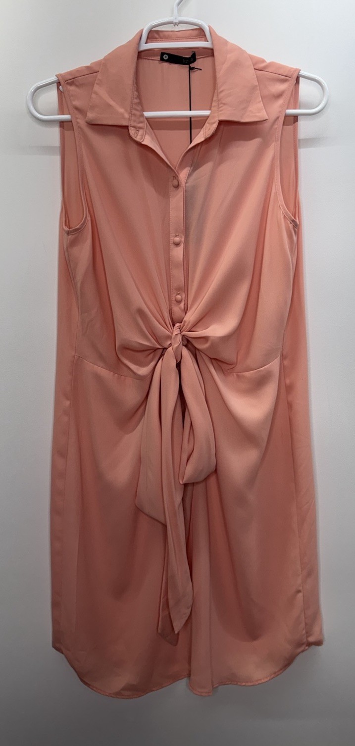 Krisa NWT Half Wrap Button Up Shirt Dress Mini Peach Sleeveless Beach Designer S