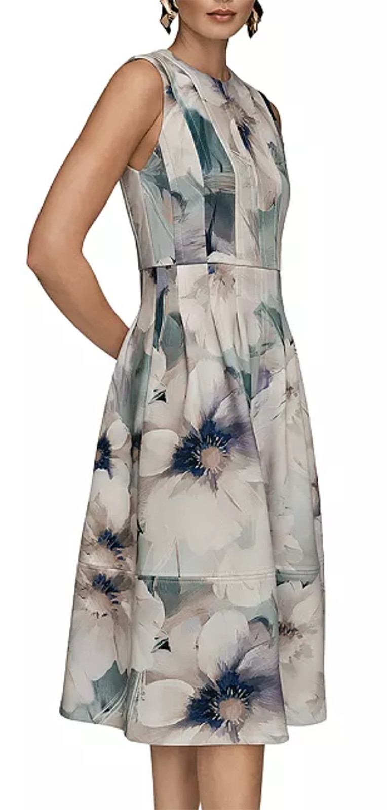 NWT Gorgeous Donna Karan NY Sleeveless Watercolor Midi Dress, Laurel, 8, $169