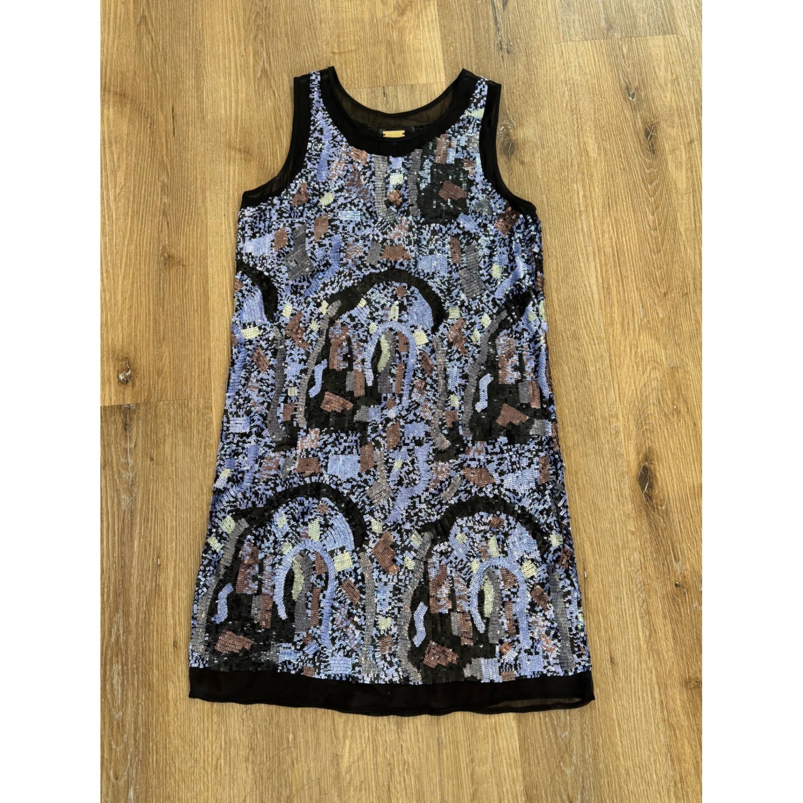 Sequin Shift Dress Womens S Blue Purple Mosaic Beaded Cocktail Gatsby Flapper