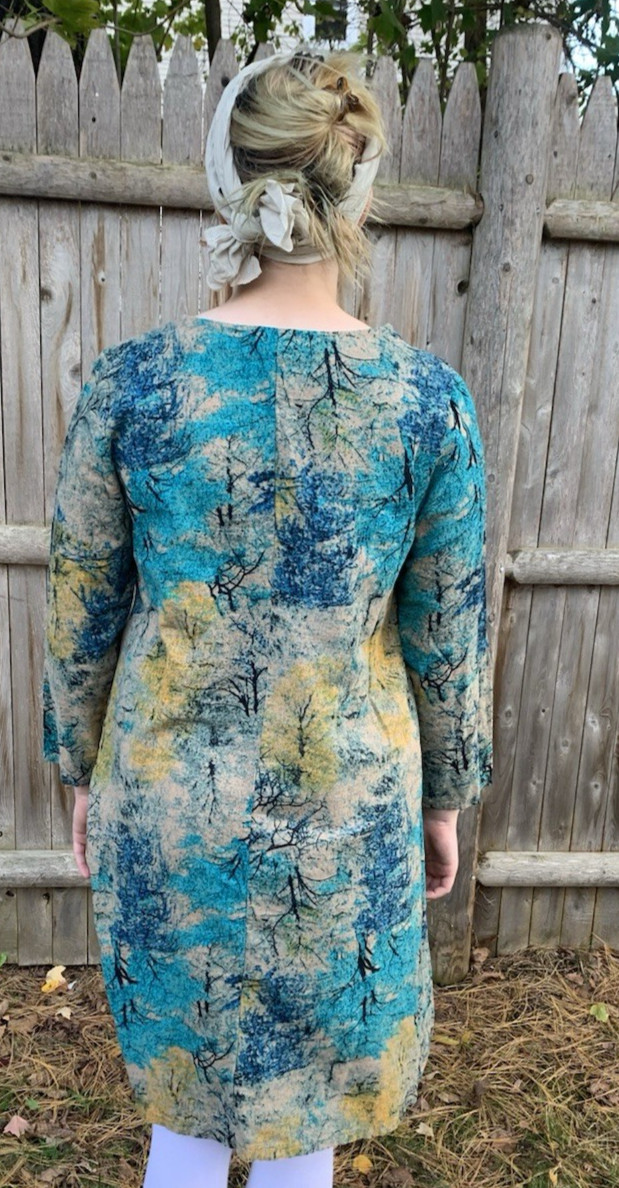 YJYL Green Multicolor Tree Print Shift Dress 3/4 Sleeve China Size XXL (US M)
