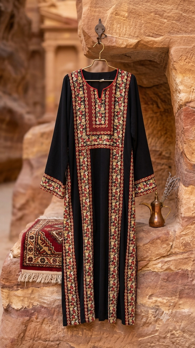 Elegant Black Kaftan Maxi Dress, Traditional Ethnic Floral Embroidered Thobe Boh