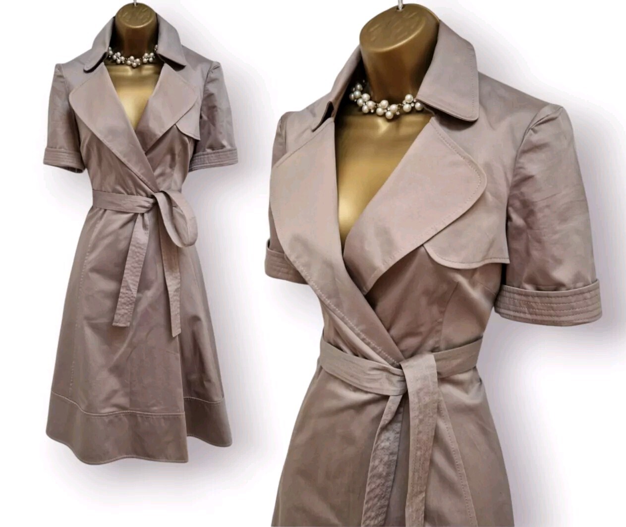 Karen Millen Beige Mink Military Safari Fit and Flare Belted Occasion Dress UK 8