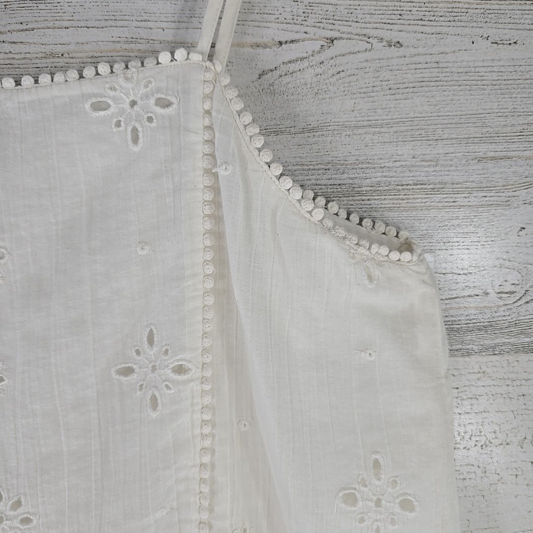 AERIE White Eyelet Embroidered Tiered Sundress SZ M Cotton Lace Trim Boho Summer