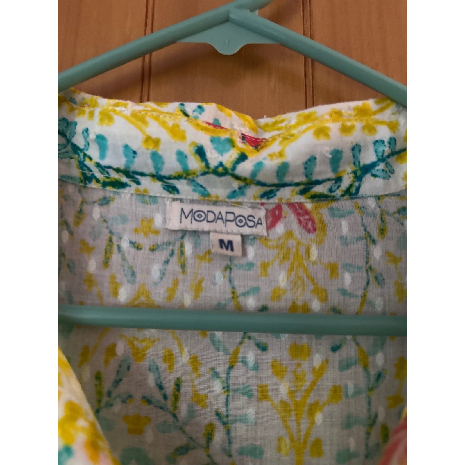 MODAPOSA Cottagecore Floral Block Print Cotton Boho Dress Yellow Teal Pink M