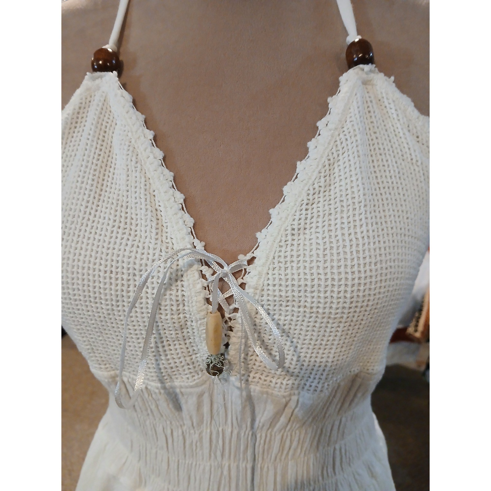 Seaspice Resort Wear Small White 100% Peruvian Cotton Halter Split Midi Dress