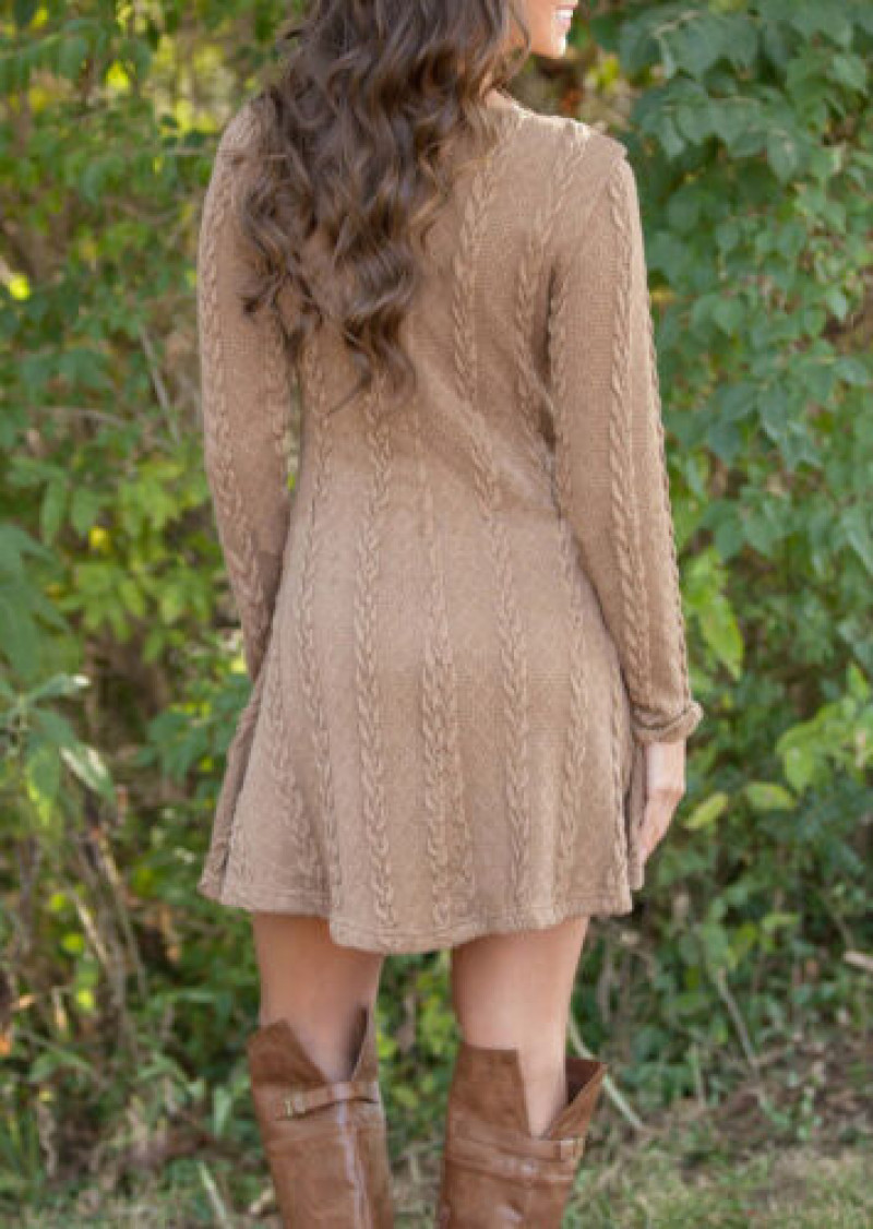 Knitted Sweater Mini Long Sleeve Blouse Women Sweatshirt Dress Tunic Cable