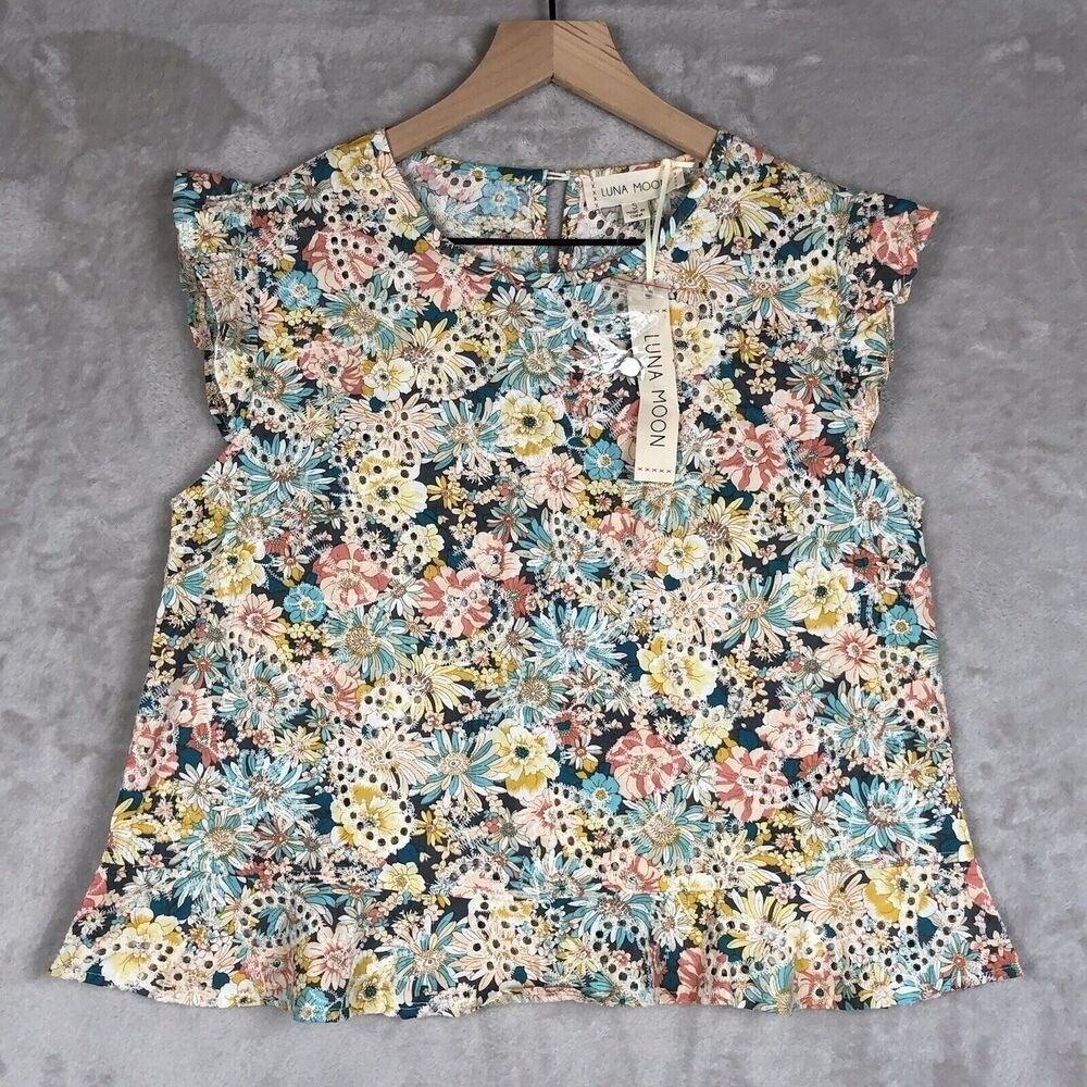 NWT LUNA MOON Top & Skirt Set Sz S Ruffle Floral Eyelet Crop Boho Fairy Cottage
