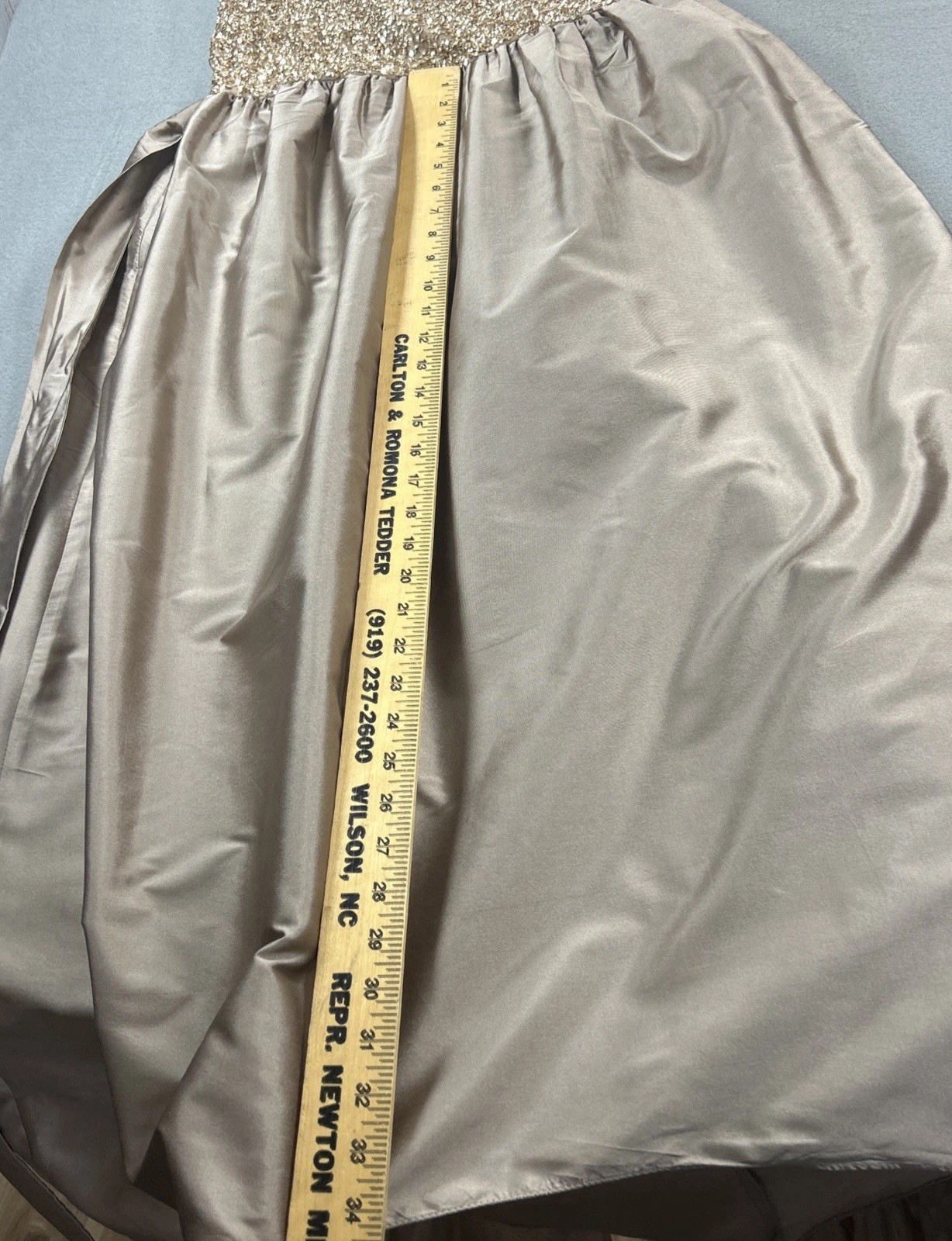 Pisarro Nights Size 12 NWT Light Mocha Gold Sequin & Taffeta Formal Gown