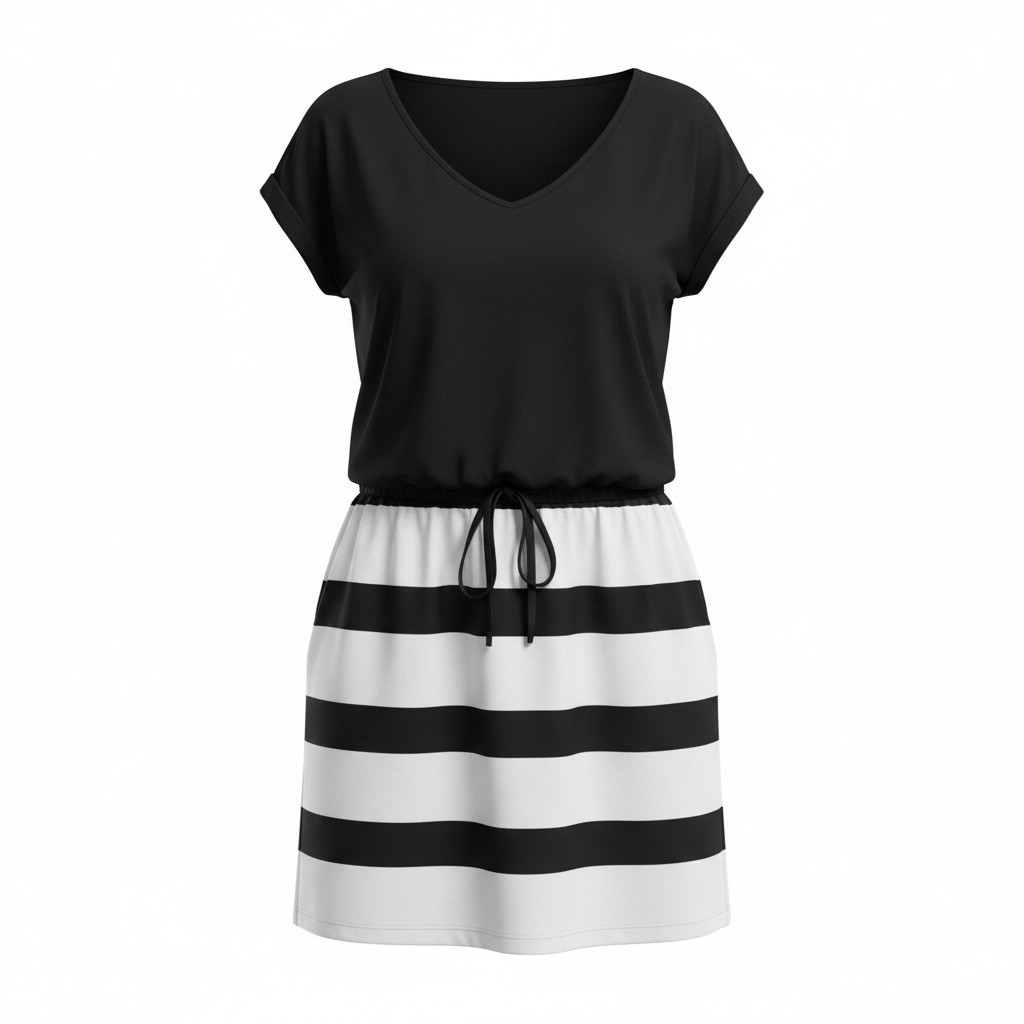 Womens V Neck T Shirt Casual Mini Tie Waist Sundress with Pockets Summer Dress L