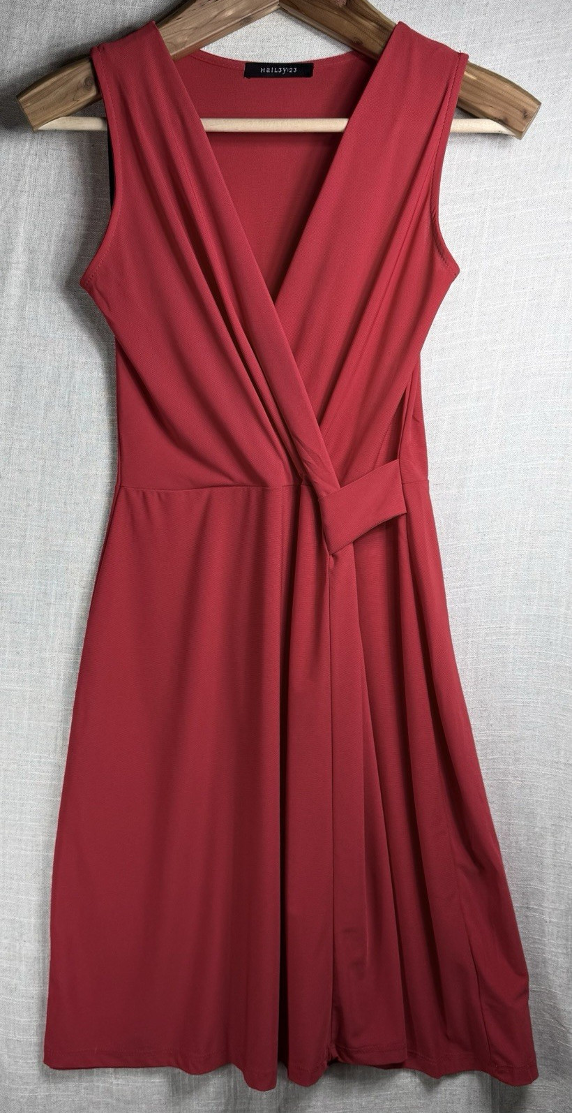 Hail3y:23 Women’s Red Sleeveless V-Neck Wrap A-Line Knee Dress Size M