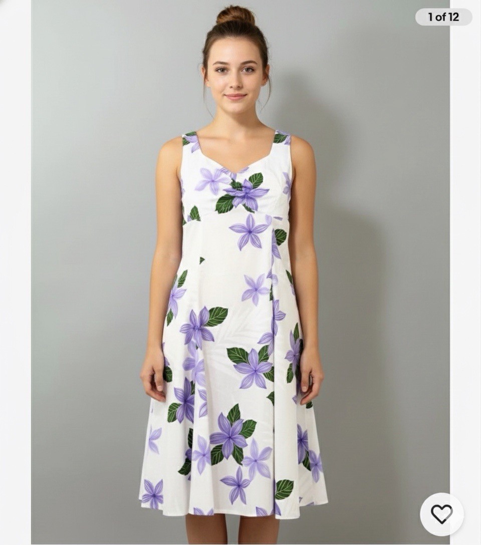 Pacific Legend Plumeria Purple Cotton Hawaiian Midi Sundress Woman Size XXL