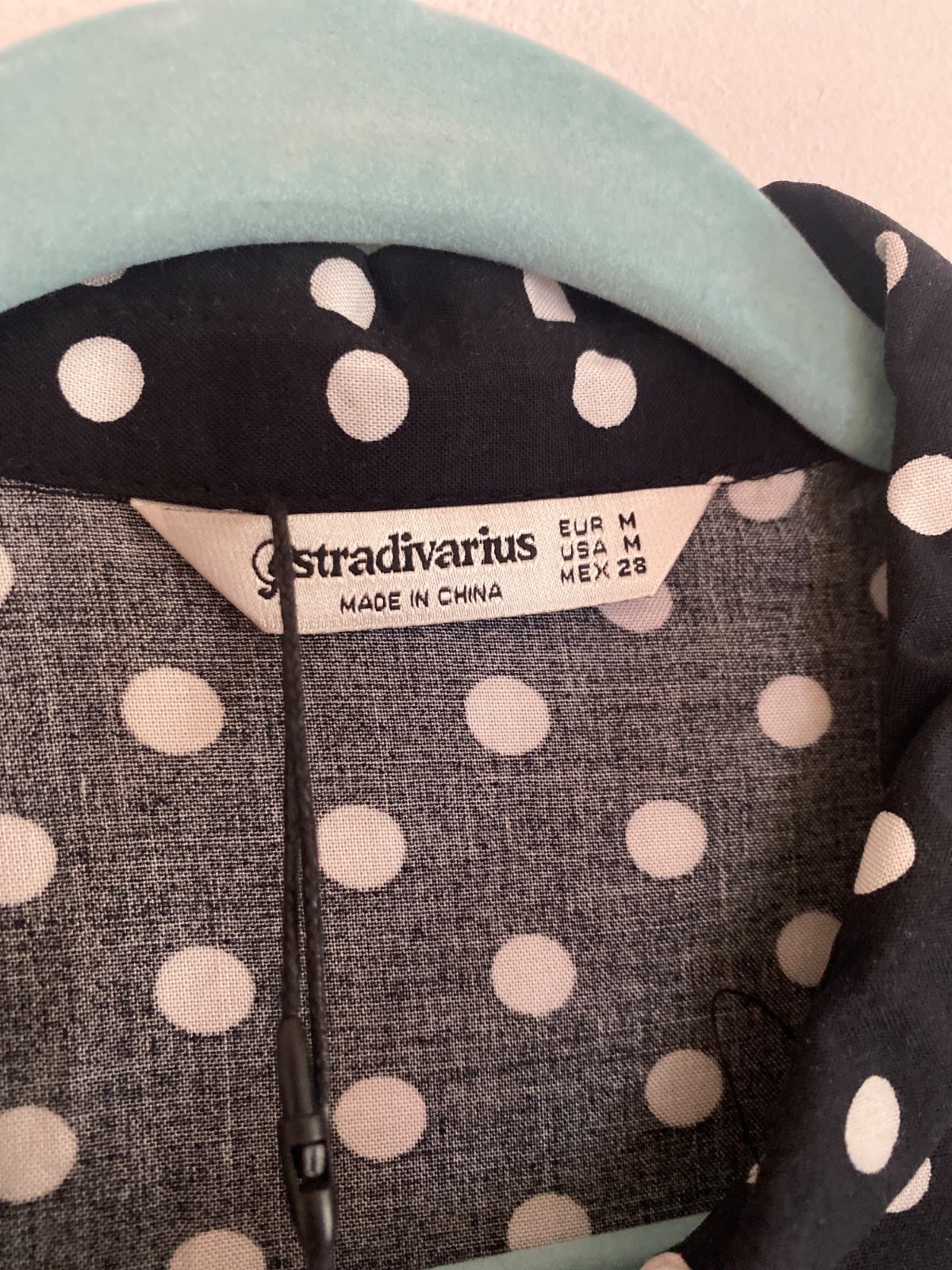 NWT Stradivarius Black & White Polka Dot Long-Sleeve Tiered Mini Dress Size M