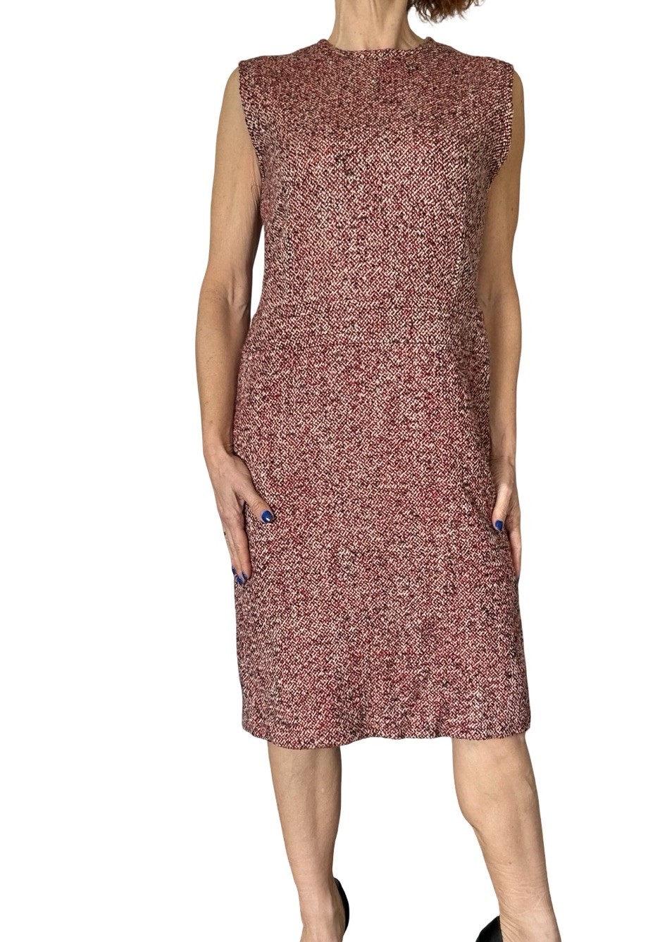 Cacharel Red Tweed Wool Alpaca Dress Sleeveless Shift Sheath Italy Women’s 6