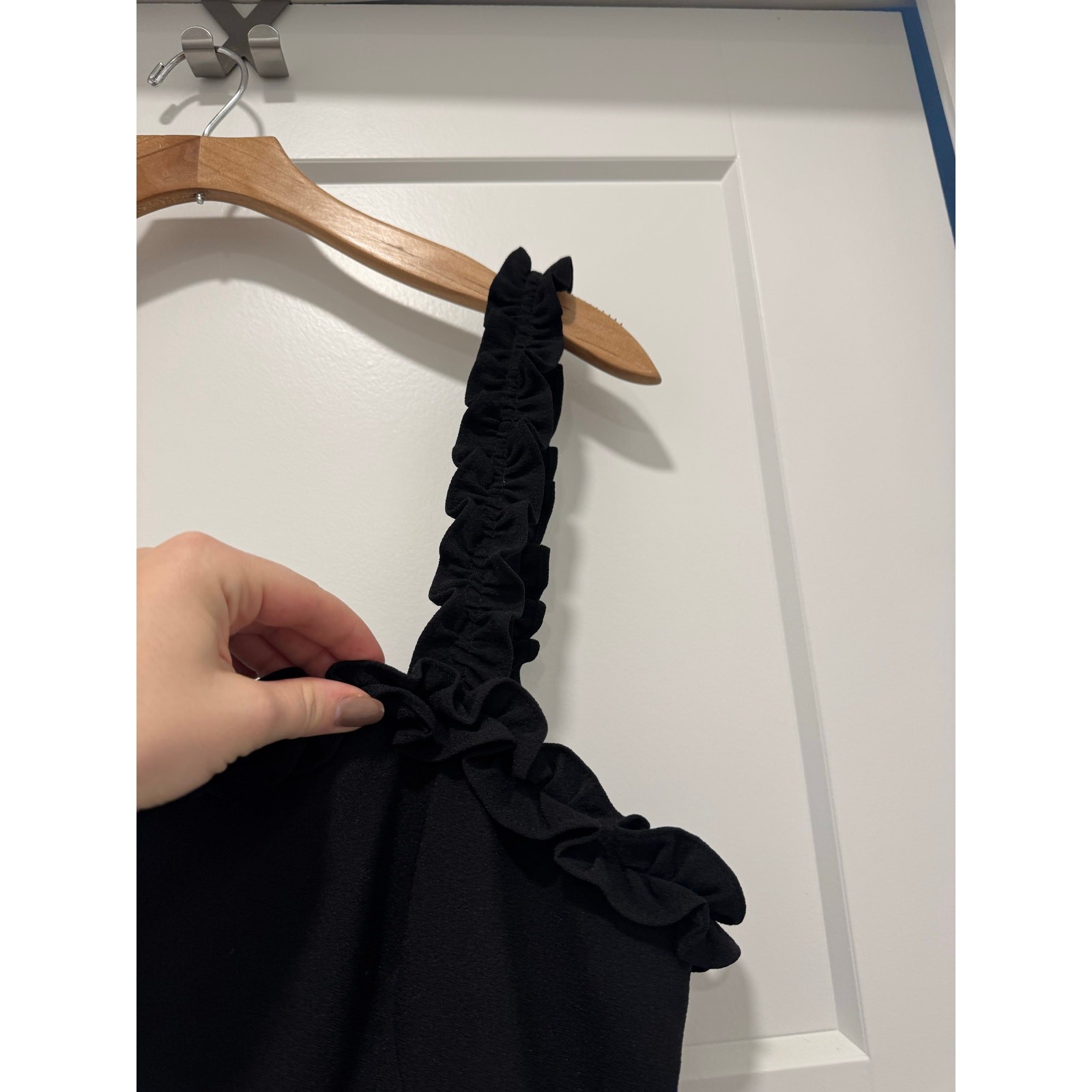 CHELSEA28 Black Ruffle Trim Square Neck Pocket Crepe Pant Jumpsuit 14 Nordstrom