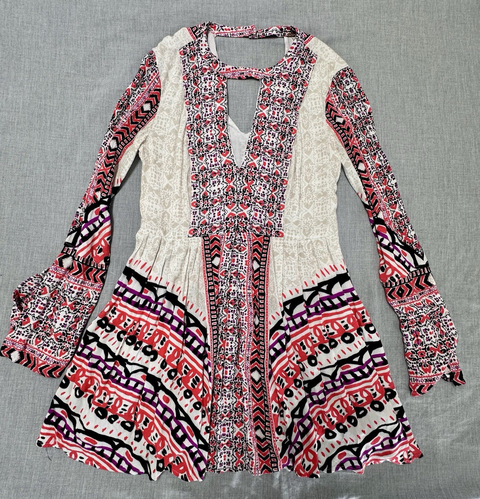Free People Tegan Boarder Print Ivory Mini Dress Size 4