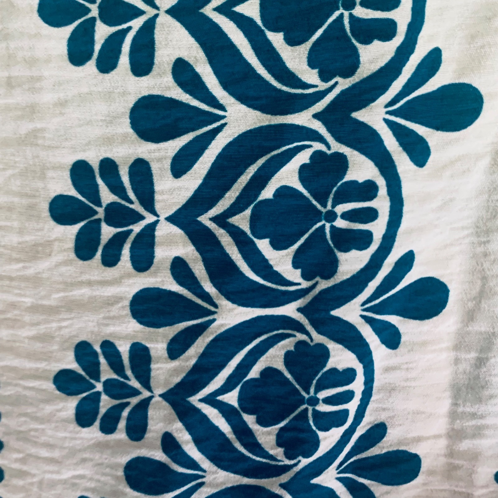 Figueroa & Flowers Dress Size Large Tiered 3/4 Sleeves Boho Teal Blue and Ivory