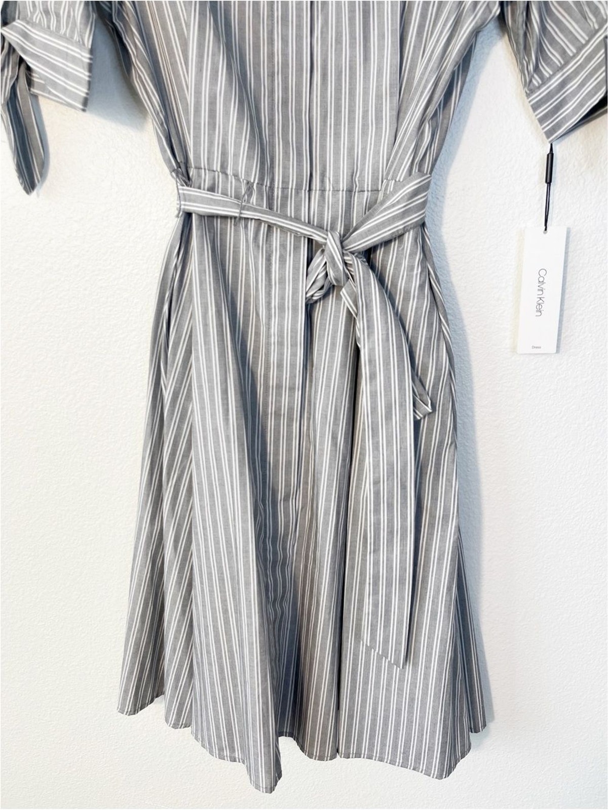 Calvin Klein Button Front Short Sleeve Bow Shirt Dress Size 8 NEW