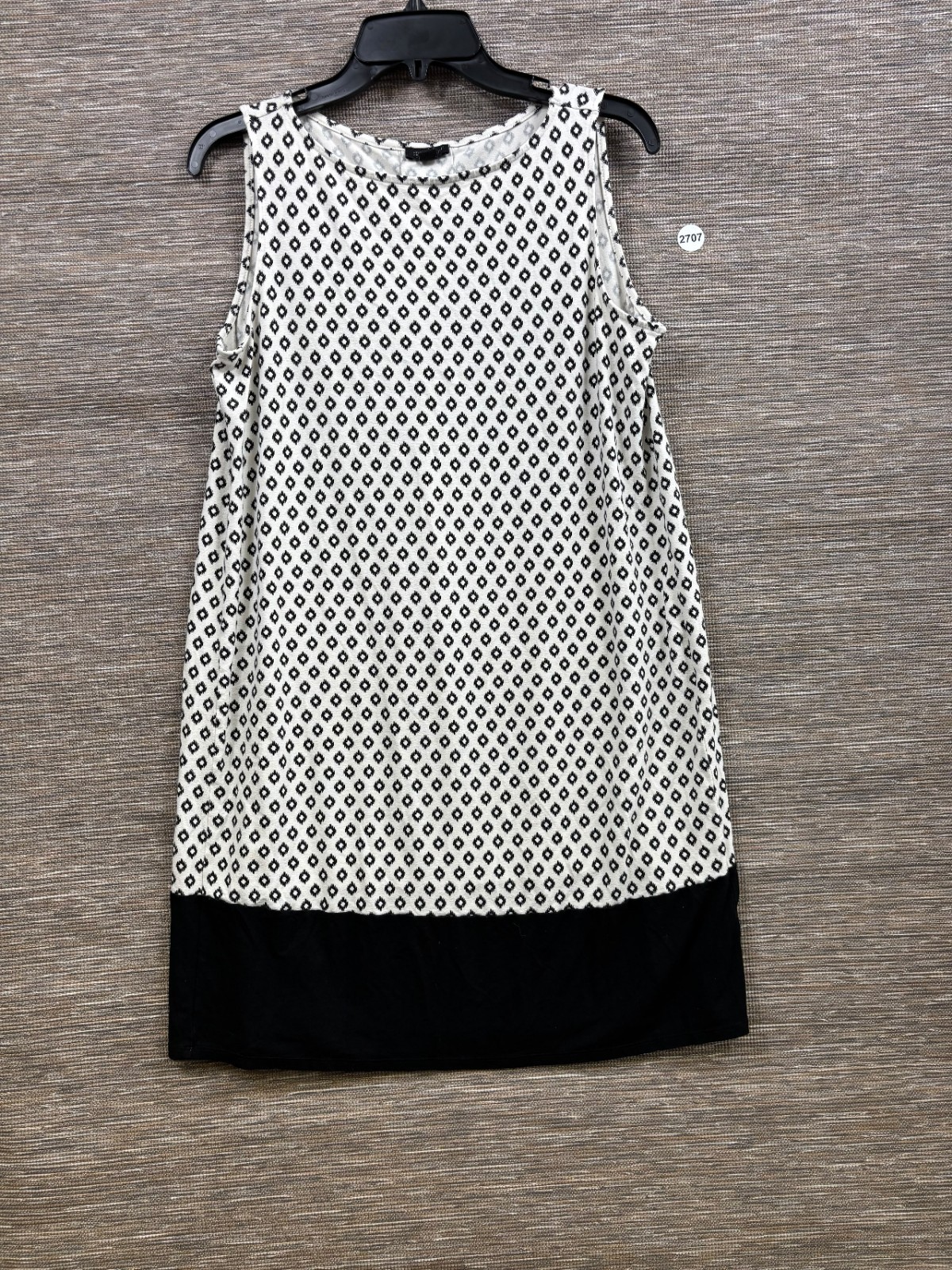 J Jill Wearever Dress Womens MP White Black Geometric Tank Sleeveless Boat Neck