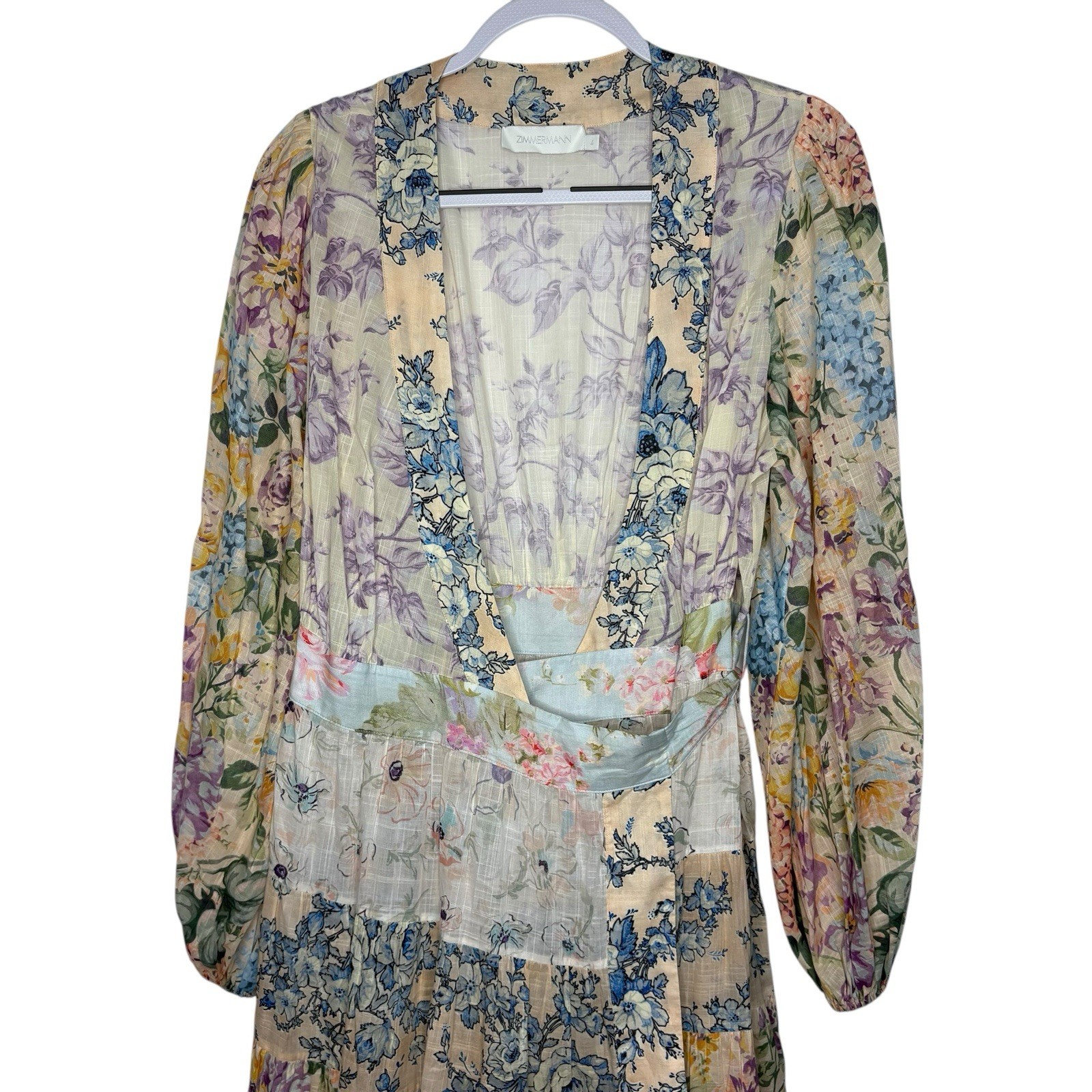 Zimmermann Halliday Tiered Midi Dress Size 4 AU 16 / US 12 Spliced Floral Wrap