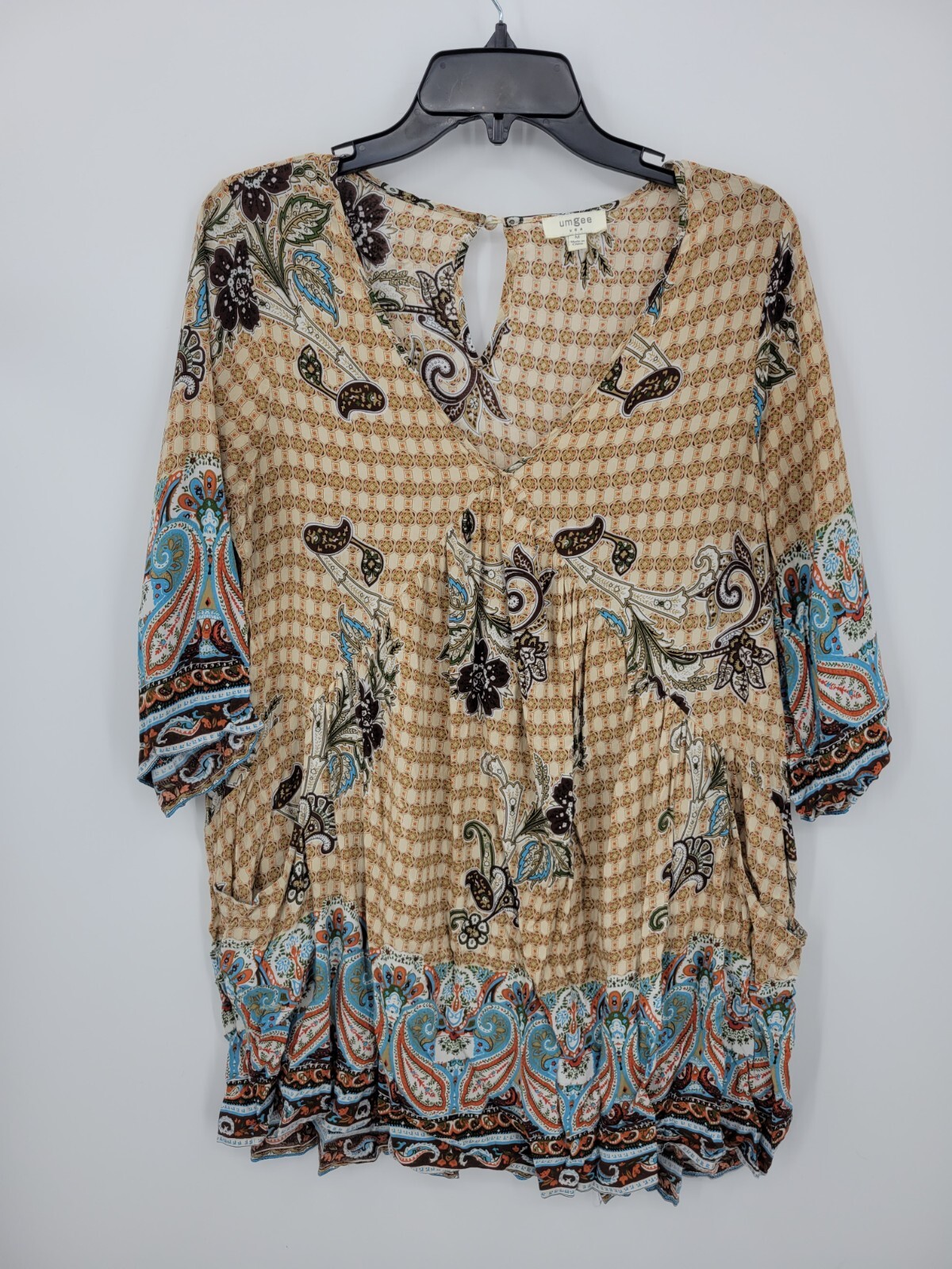 Umgee Dress Womens Medium Floral Paisley Boho Print Boho Flowy Artsy Popover