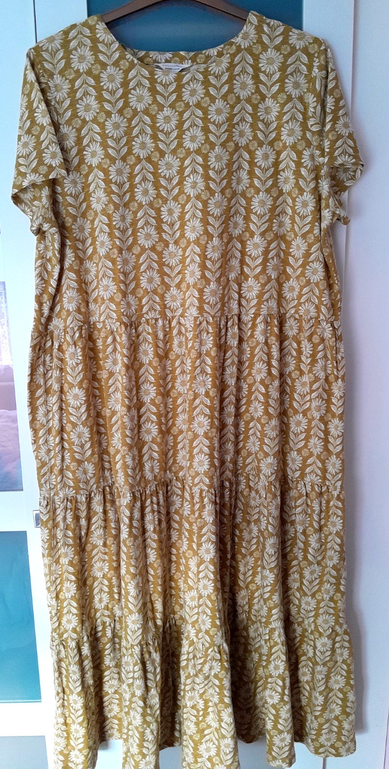 Seasalt Cornwall, line strokes midi dress, mustard/beige/aran, size 20
