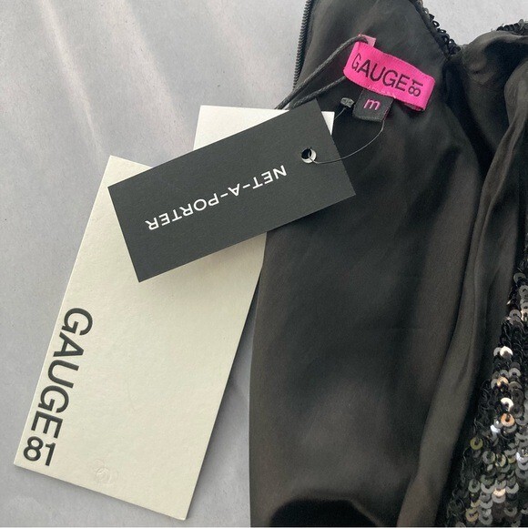 NWT GAUGE81 Midar Black Sequin Cocktail Mini Dress Plunge Twist Front Size M