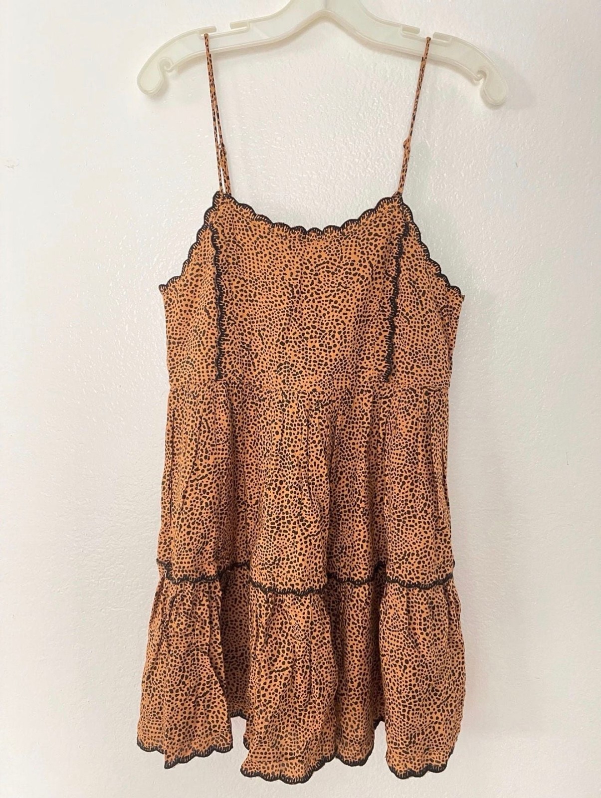 Urban Outfitters Hanna Rayon Tiered Scallop Babydoll Mini Dress