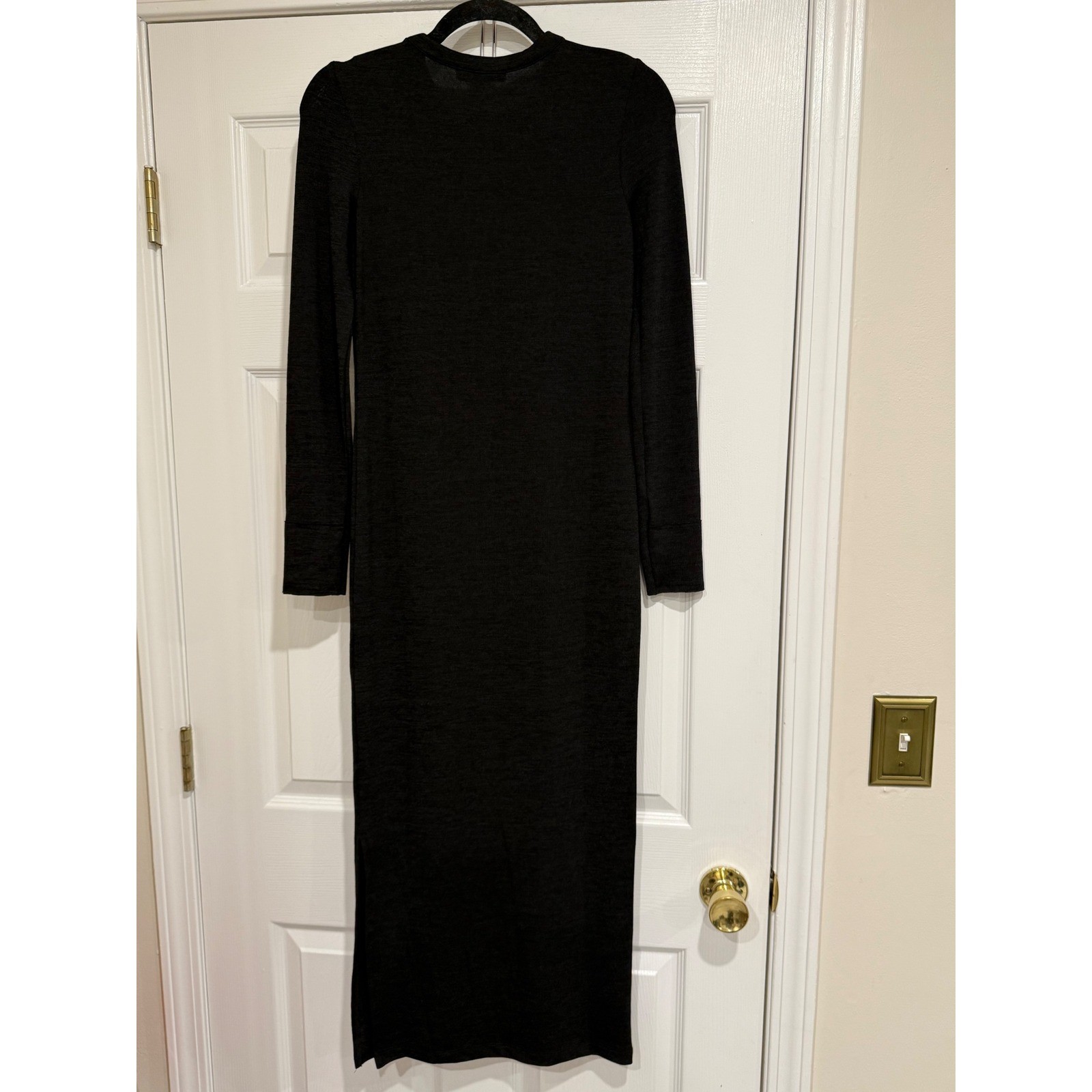 French Connection Womens Black Long Sleeve Knit Midi Column Dress Size M