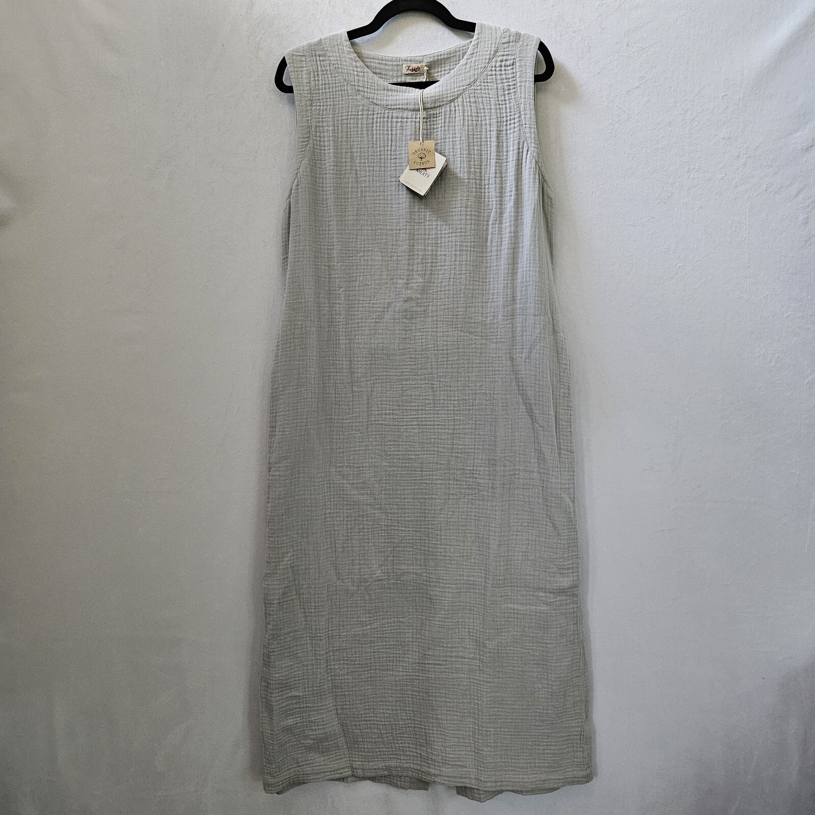 NWT FAHERTY Dress Sz M Dream Cotton Costa Grey Dawn Gauzy Midi Sleeveless Costal