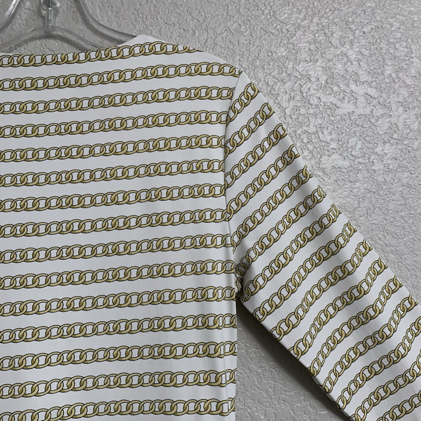 J McLaughlin Dress Womens M Brea Catalina Cloth Faux Wrap Gold Optic Link Preppy