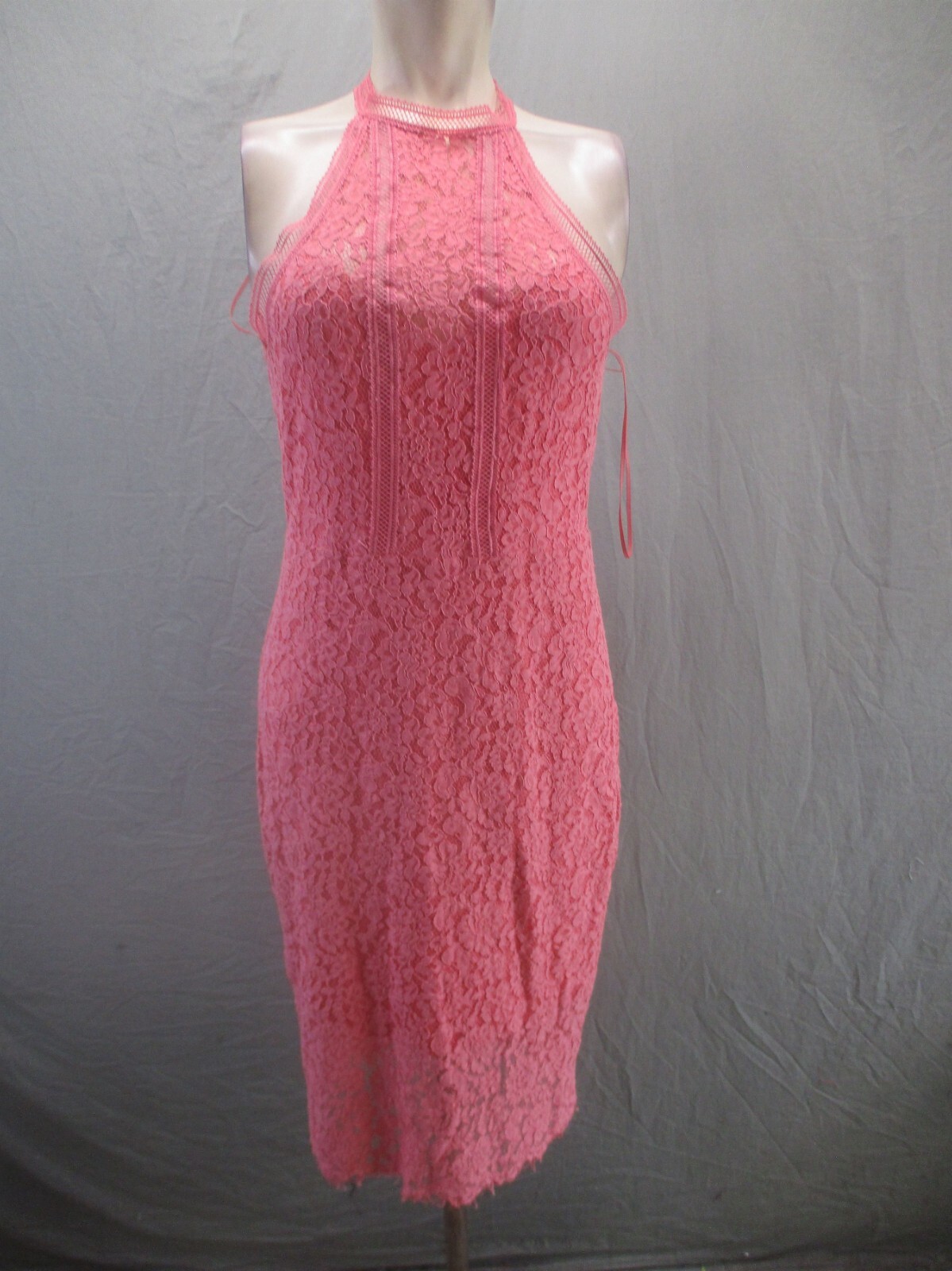EXPRESS Size 10 Womens Pink Lace Lined Back Zip Cutout Evening Bodycon Dress 757