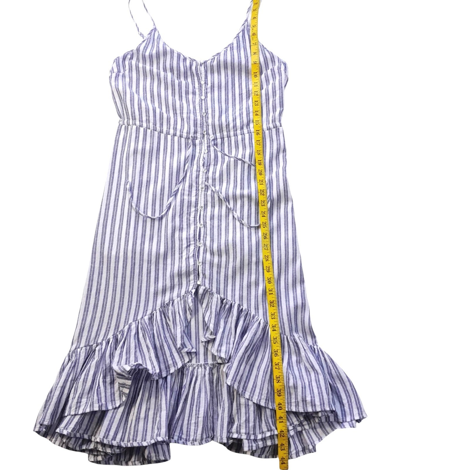 Favlux high-low dress sleeveless button up/Large/grayish blue+ivory stripe/lined