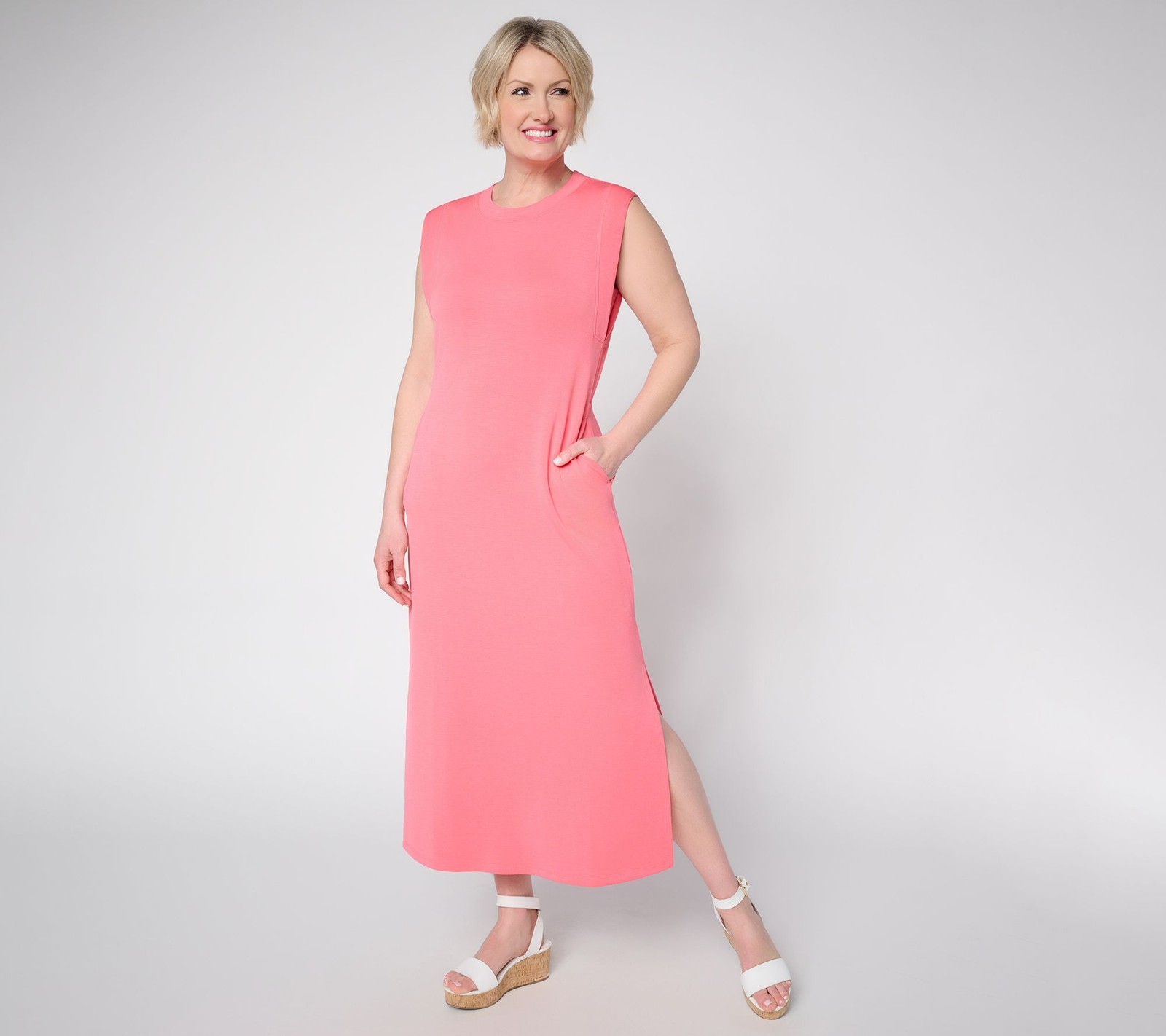 Belle by Kim Gravel Regular ScubaLuxe Maxi Dress w/ Bra Blocker Coral Paradise M