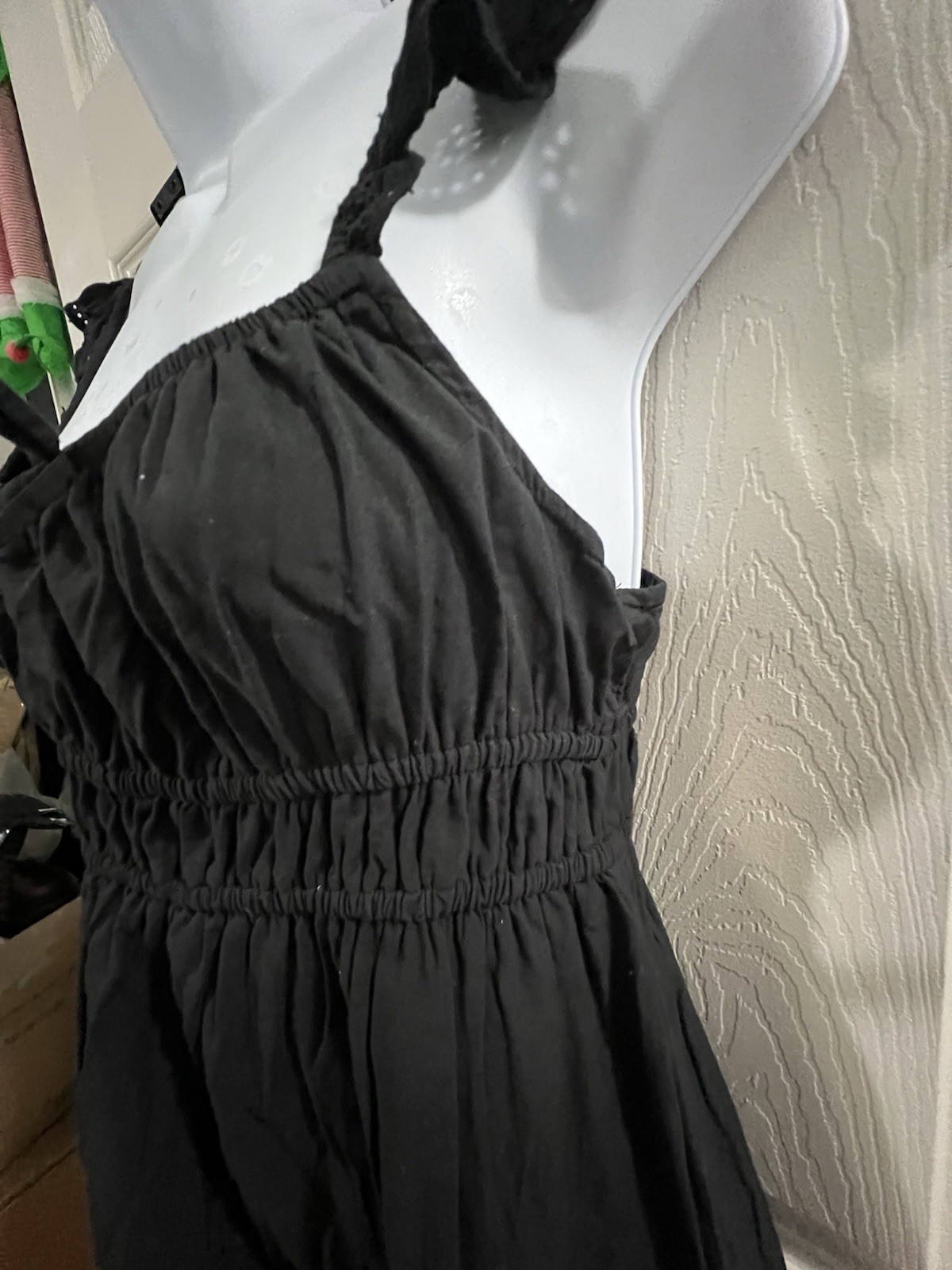 Nordstrom BP 100% Cotton Black Maxi Sundress w Eyelet Hem and Ruffled Straps. S