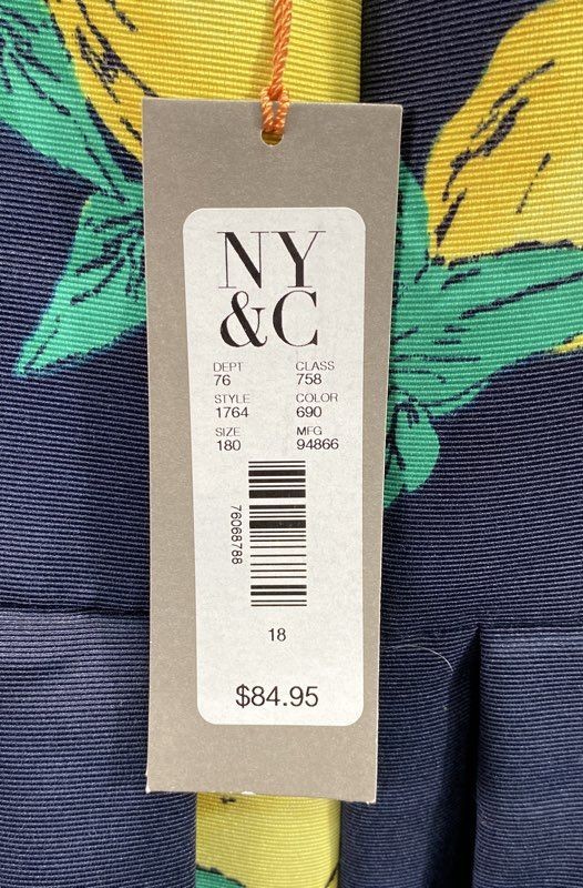 Eva Mendes New York & Company Women’s Navy Lemon Print Pleated Dress NWT Sz 18