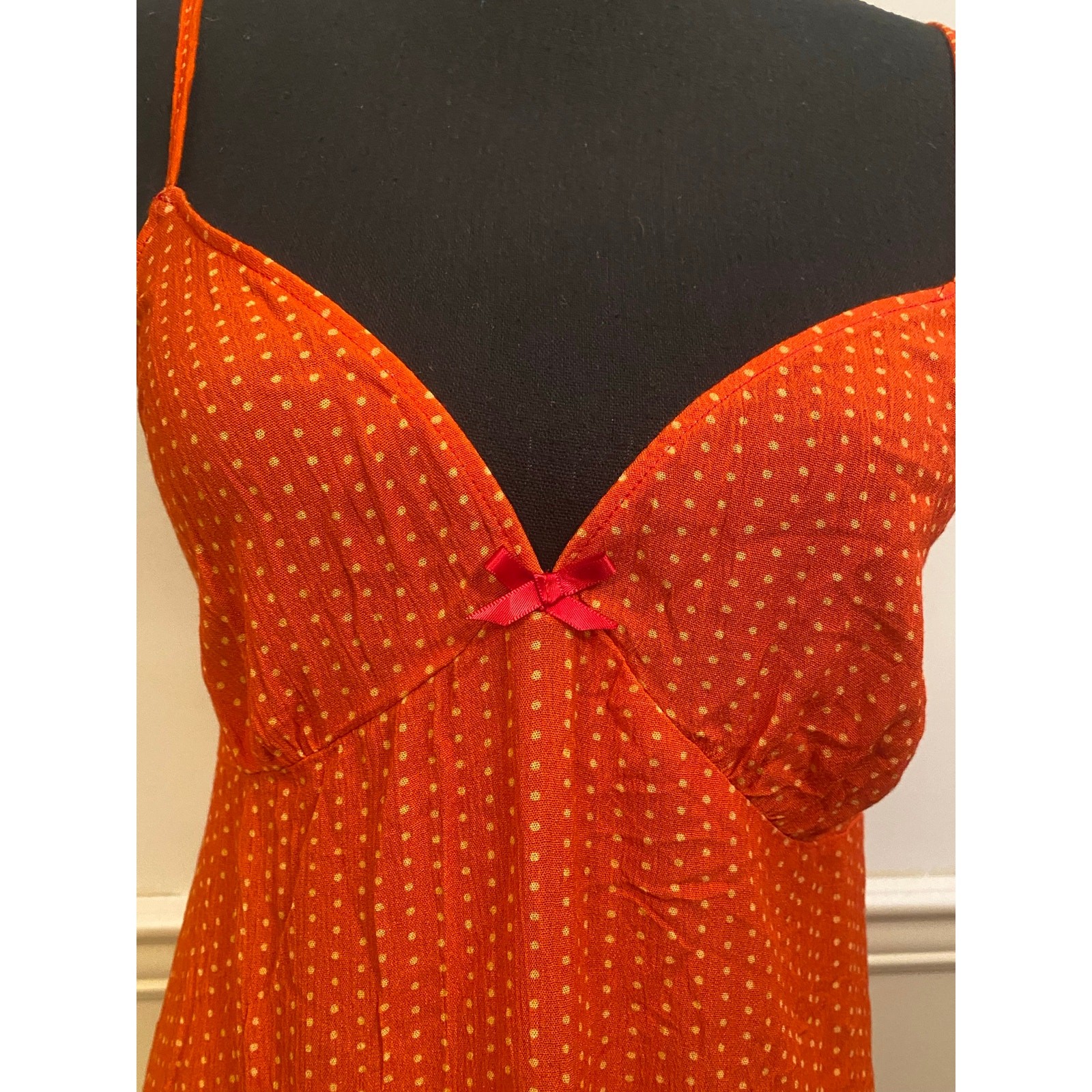 Dippin’ Daisy’s Orange Polka Dot Slip Dress Nightie with Pink Bow NWT