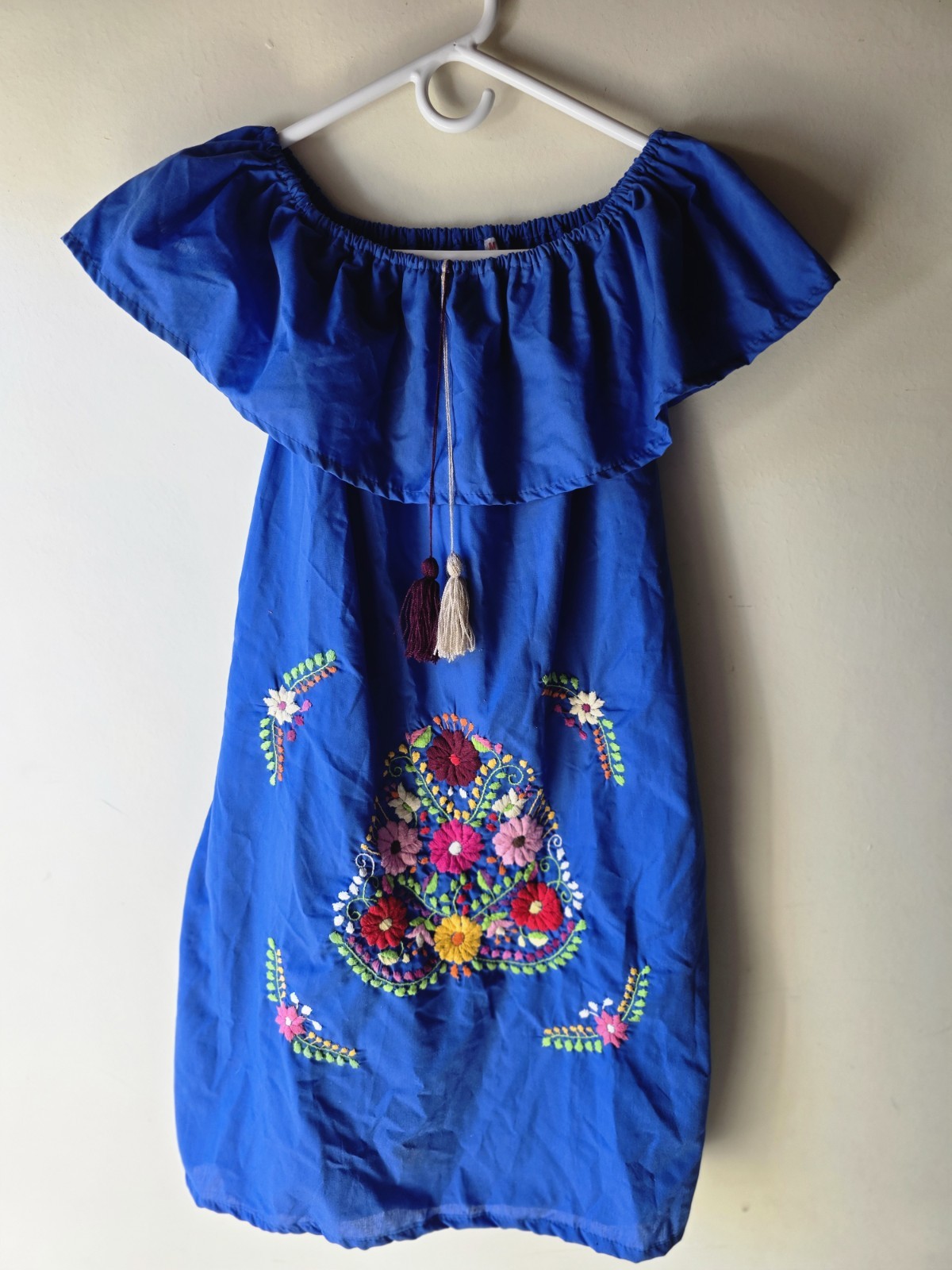 Women’s Traditonal Mexican Embroidery Blue Huipil Dress, Size M – NEW, NWOT