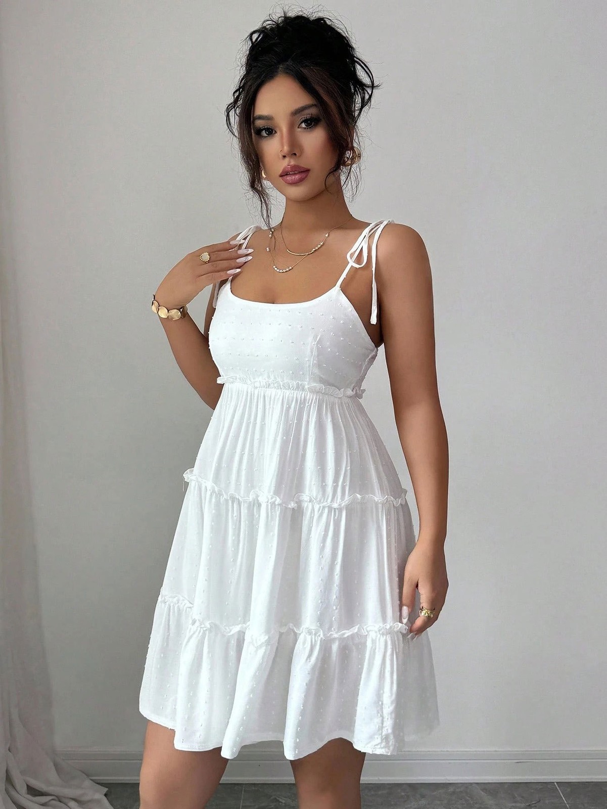 Womens White Spaghetti Strap Tiered Mini Dress Summer Sleeveless A Line Dress XL
