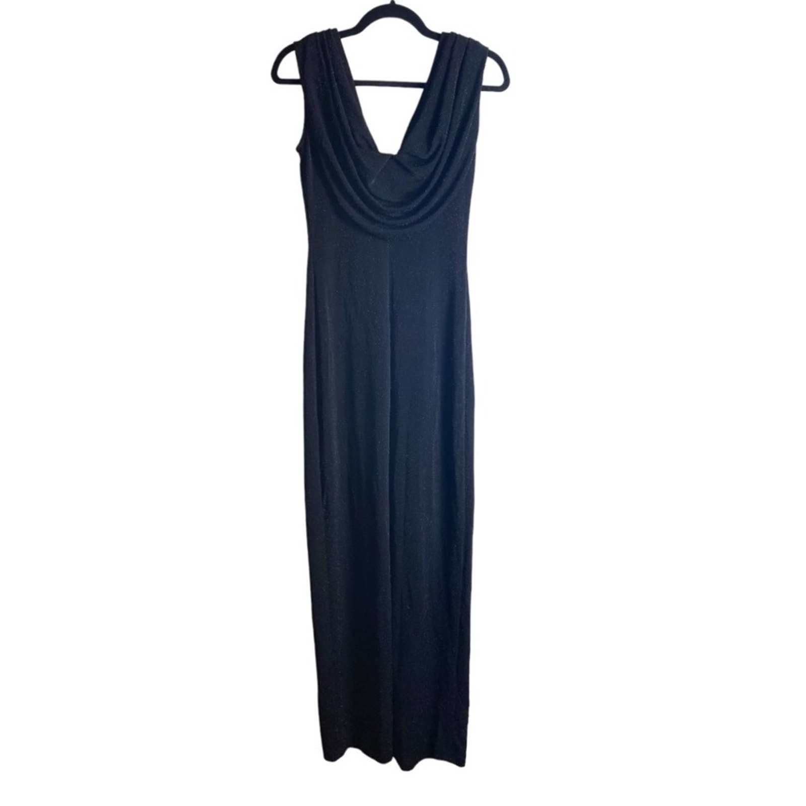VINTAGE Alex Evenings Black Shimmer Cowlneck Maxi Dress Long Gown Sz 6