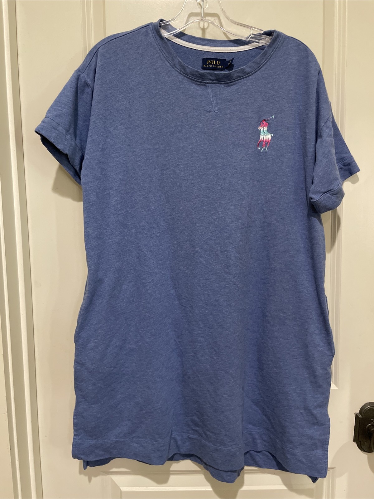 Polo Ralph Lauren Big Pony Pockets Blue Tee Shirt Lounge Shift Dress Small