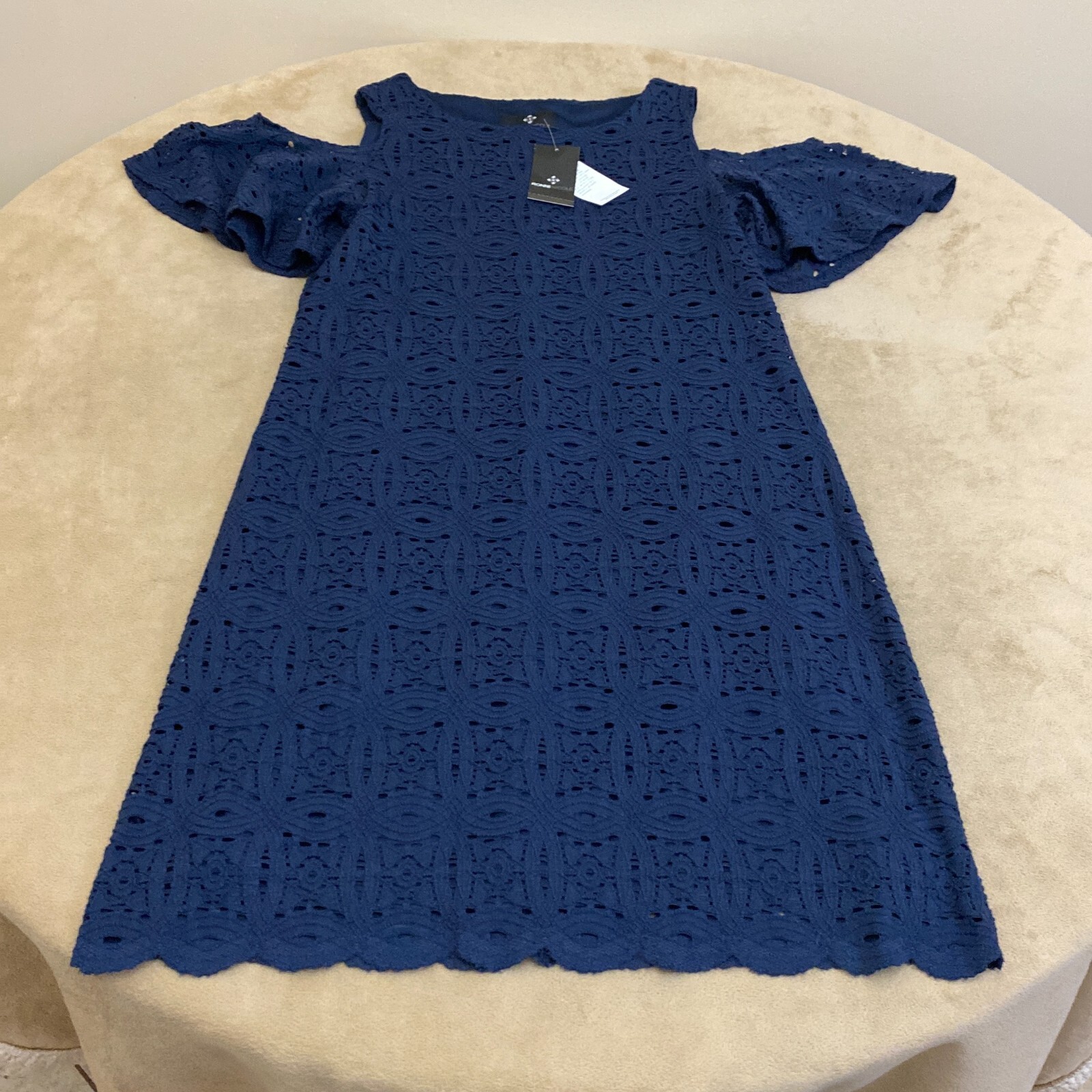 NWT Ronni Nicole Womens Navy Blue Cold Shoulder Sleeve Shift Dress Size Small