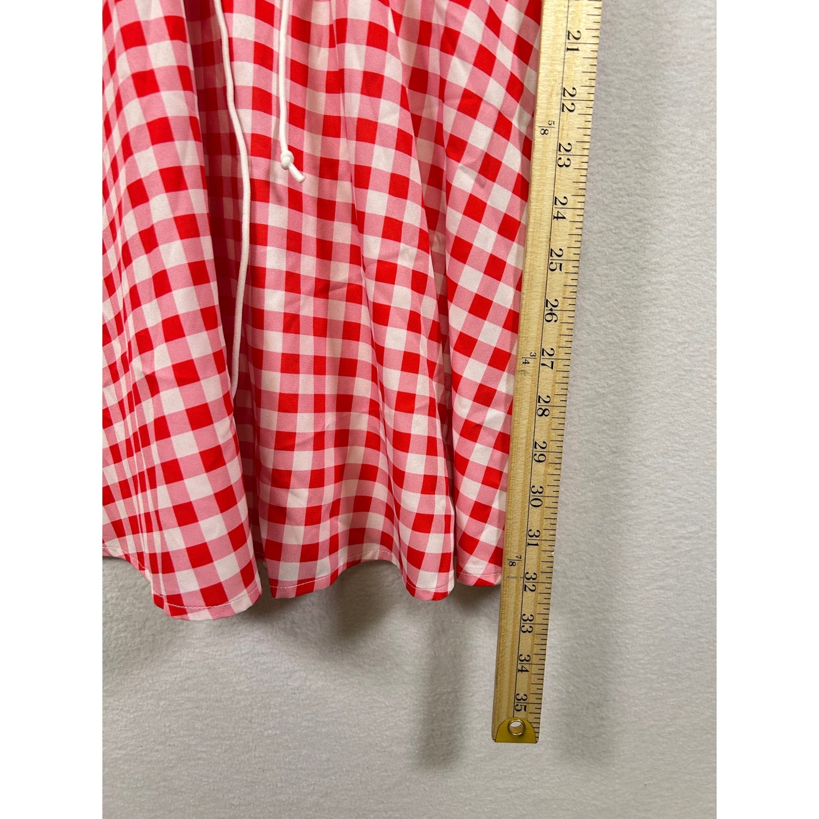 Mod Red Gingham Off Shoulder Lace Up Puff Sleeve Dress Size S NWT