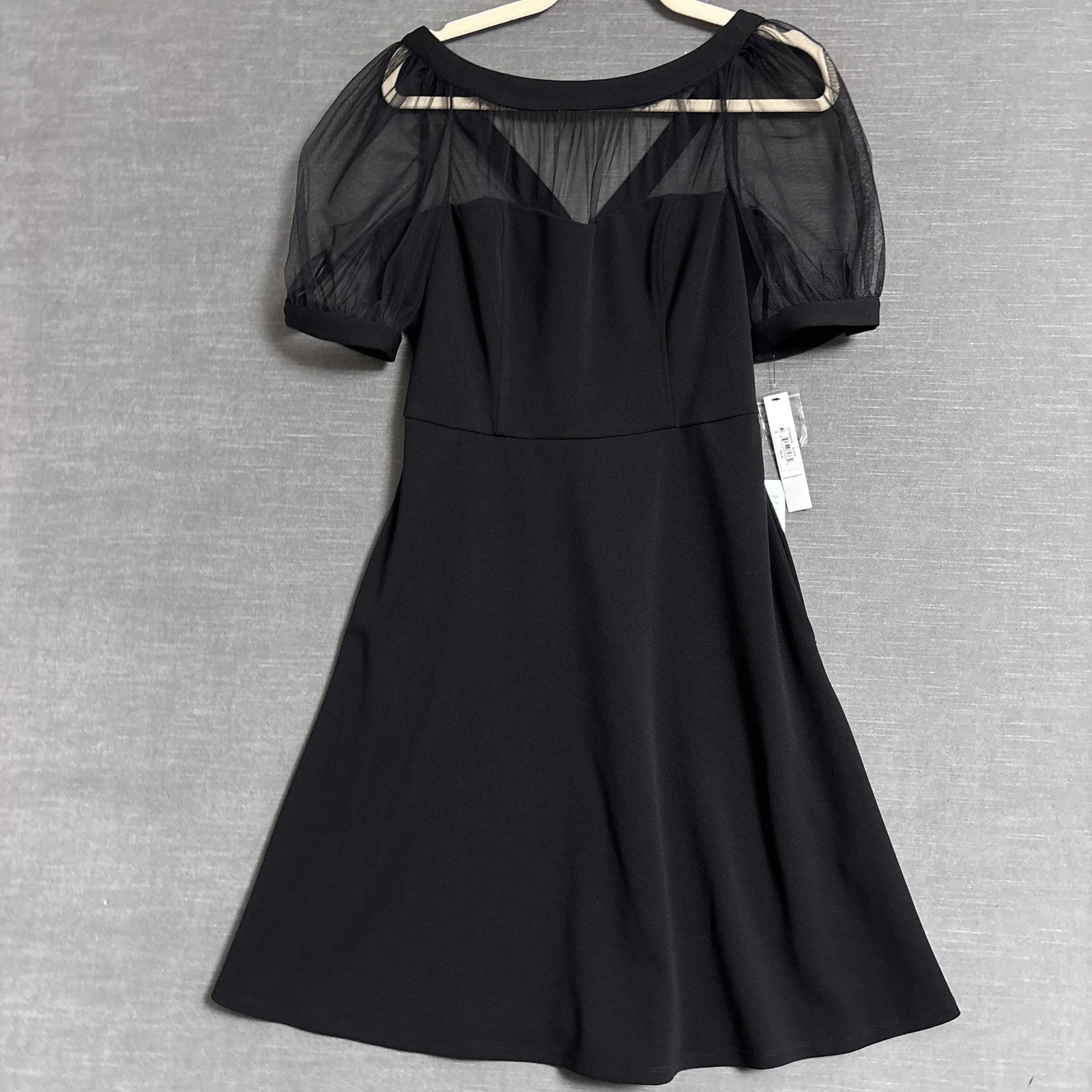 NEW Maggy London Dress 8 Black Sheer Puff Sleeve Retro Cocktail LBD Valentines
