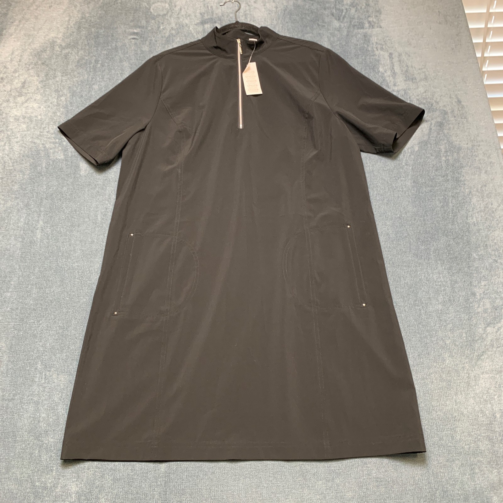 Weekends by Chico’s Elena Elbow Shift Dress Womens 3 Black 1/4 Zip Everyday Wear