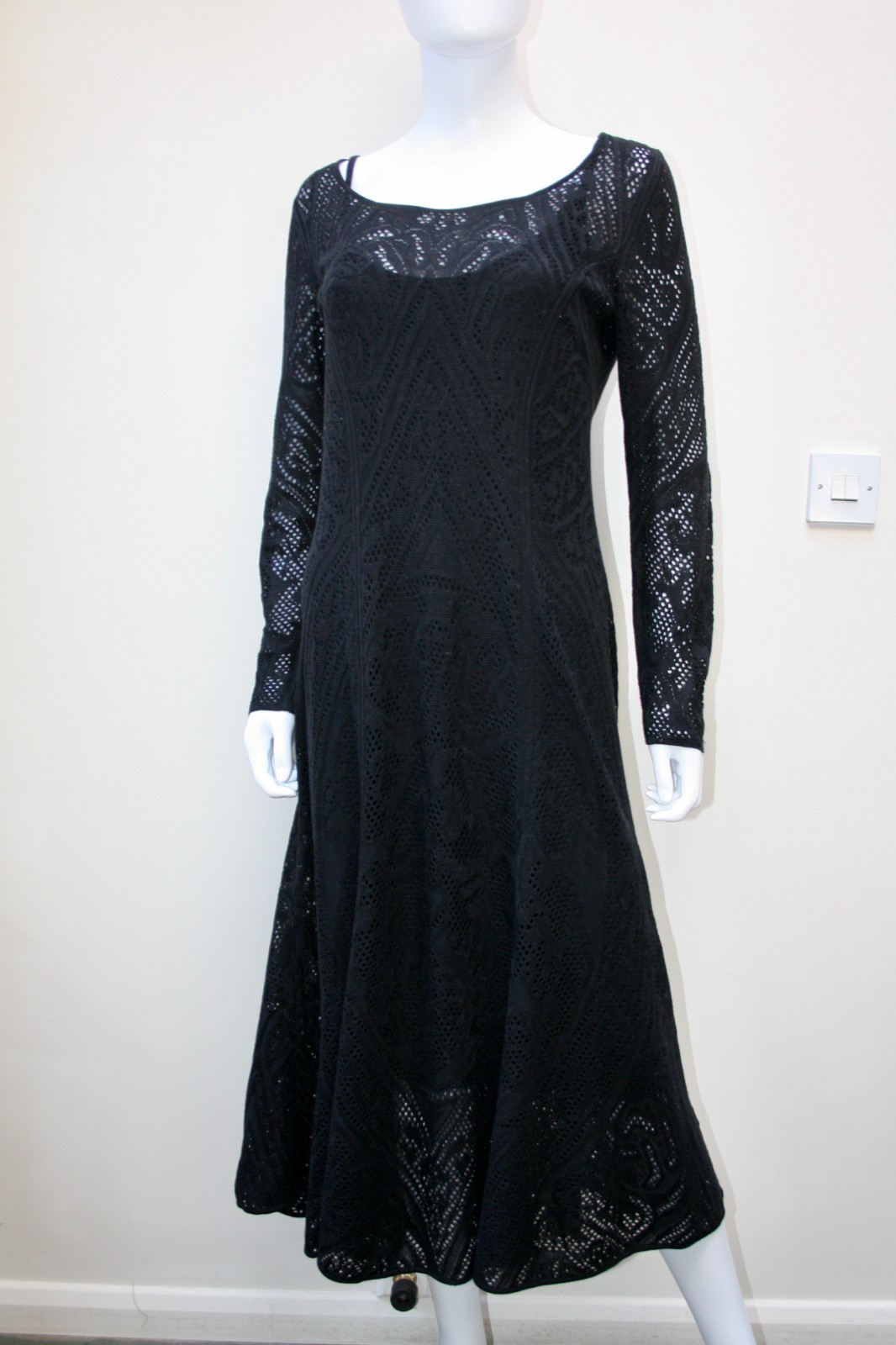 Peruvian Connection “Phoebe” Black Pima Cotton Crochet Lace Dress, M, rrp £489