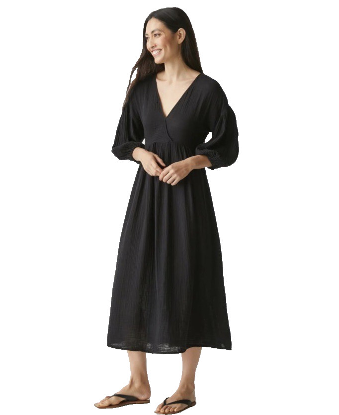 Michael Stars $188 Black Issabella Empire Waist Midi Dress w/ Ties V-Neck M NWT