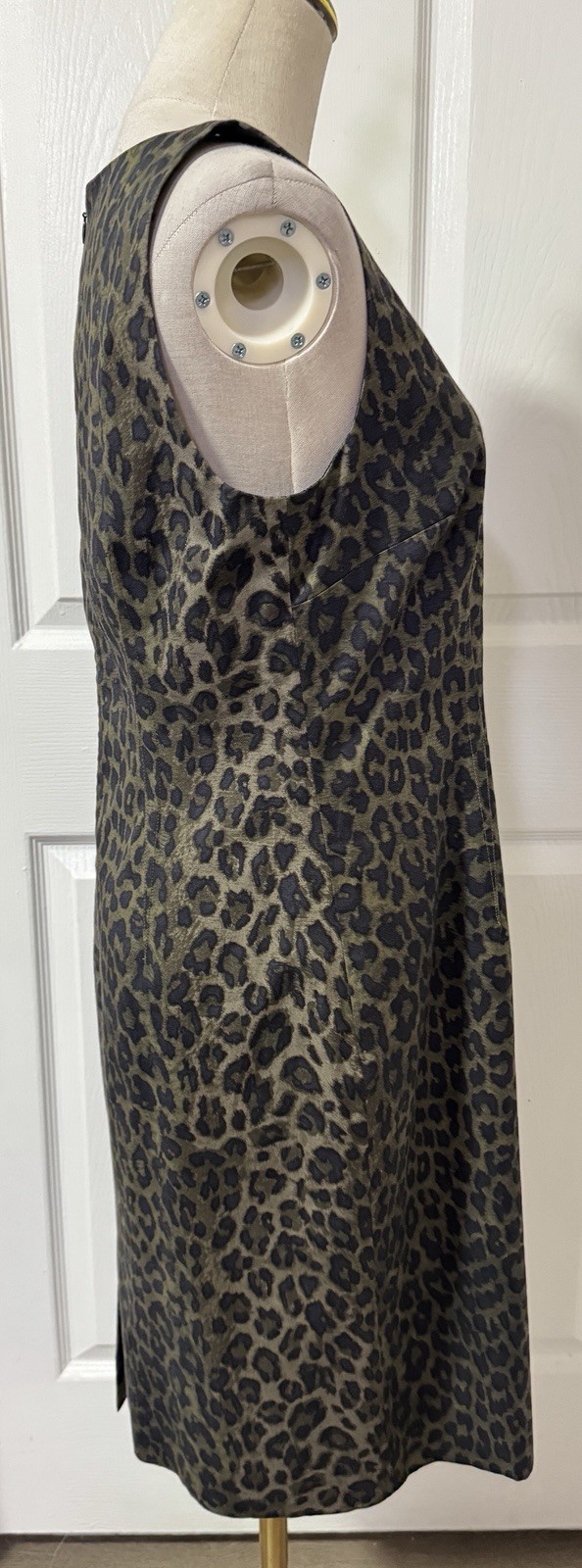 6 Olive Green Black Leopard Print Shift Pencil Dress Stretch Tank Cotton Blend