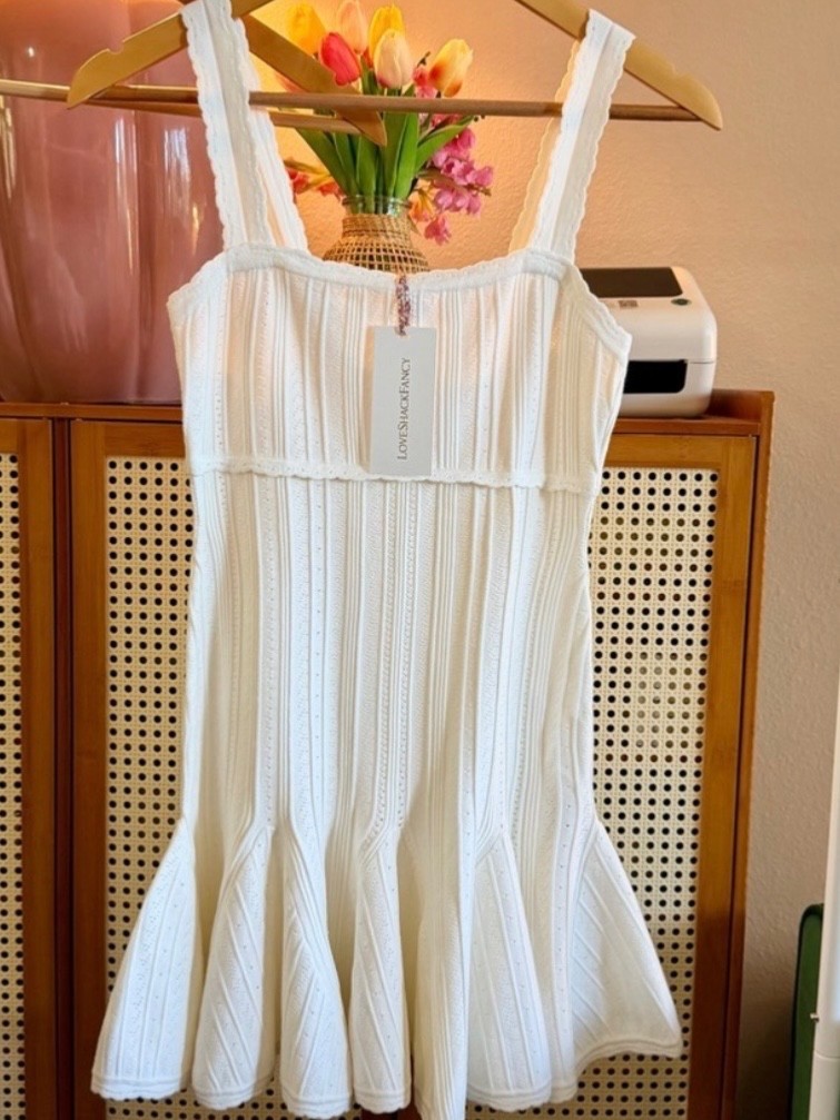NWT LoveShackFancy Tabatha Stretch Pointelle Mini Dress In White Tea, NEVER WORN