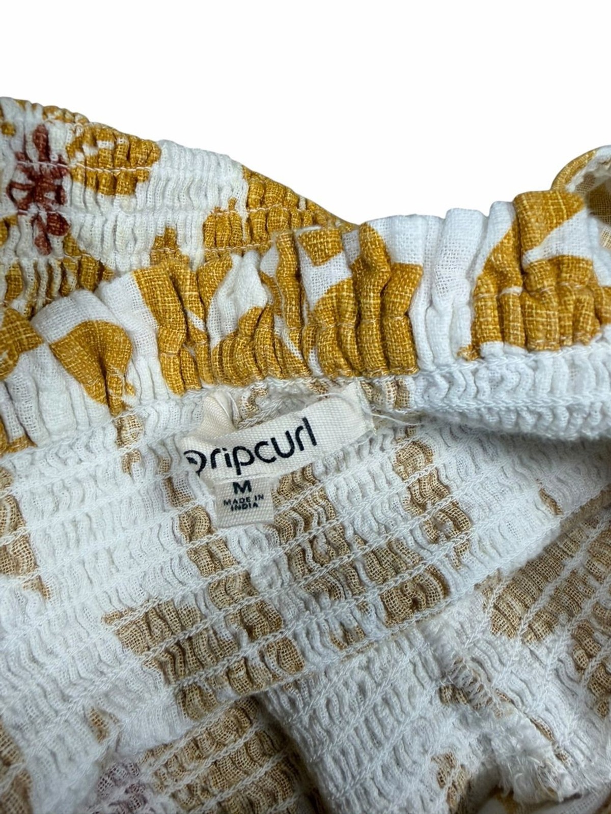 Rip Curl Mustard Floral Smocked Mini Dress | Size M