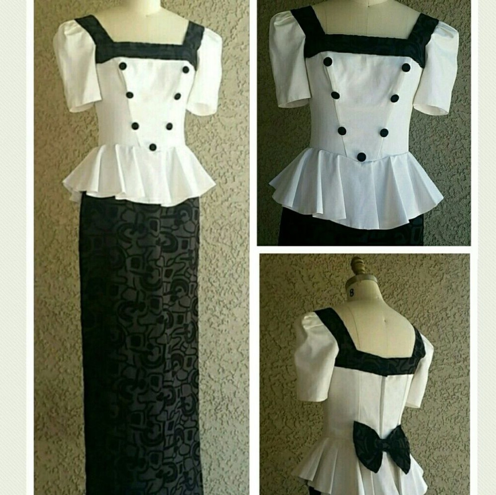 Vintage ‘Barbie Doll’ Black & White Gown Button & Bow Detail